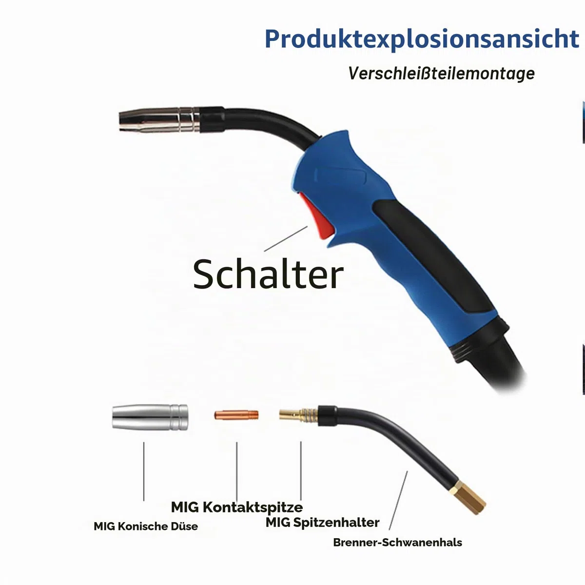 SUSEMSE MIG MAG Schweißbrenner Schlauchpaket MB-15AK Binzel Typ Flexibler Kopf Eurozentralanschluss 5 m