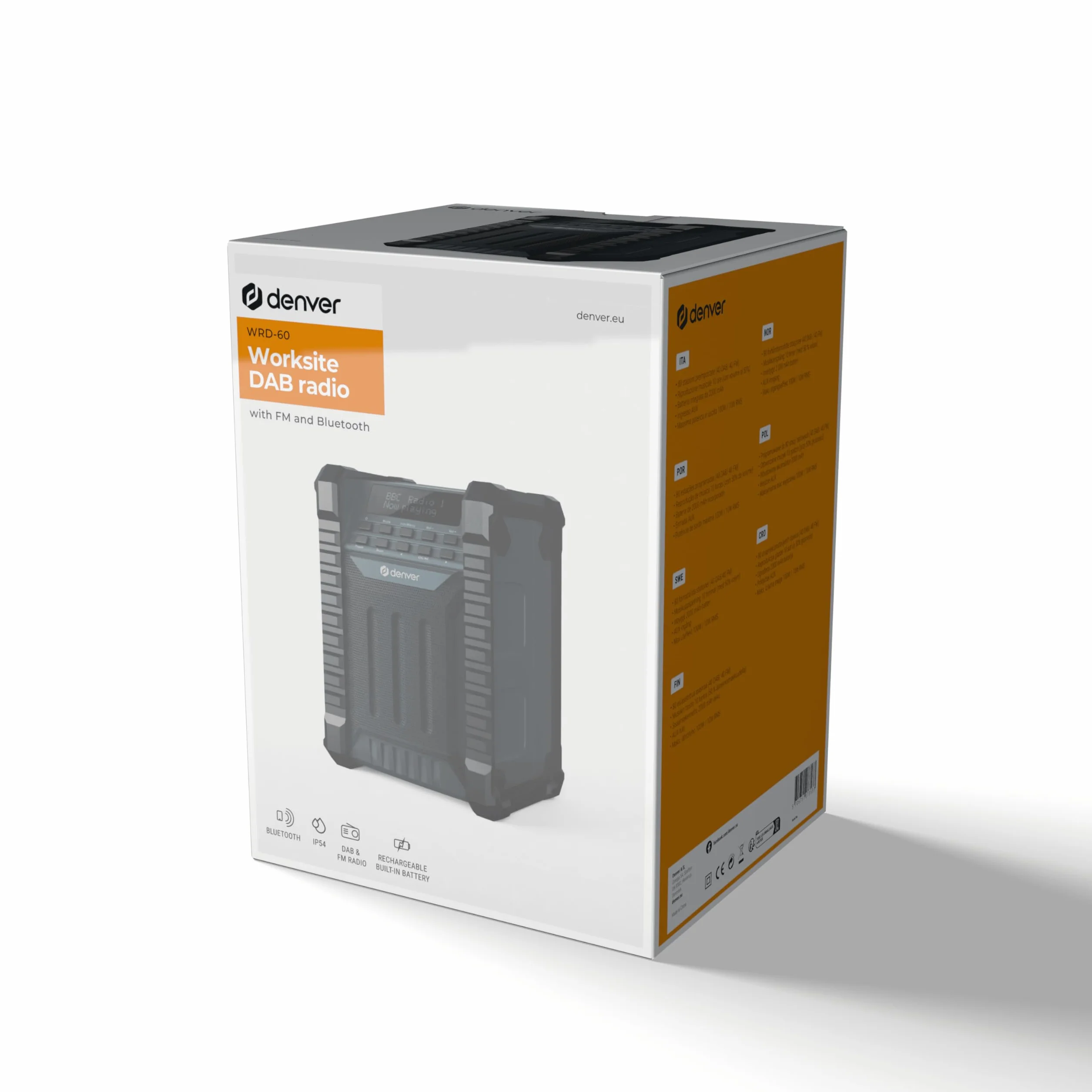 Denver WRD-60 Baustellenradio mit DAB+ / DAB/FM & Bluetooth – Akku Radio mit 2000 mAh - IP54 Staub- & spritzwassergeschützt - Werkstatt Radio mit USB-C & AUX