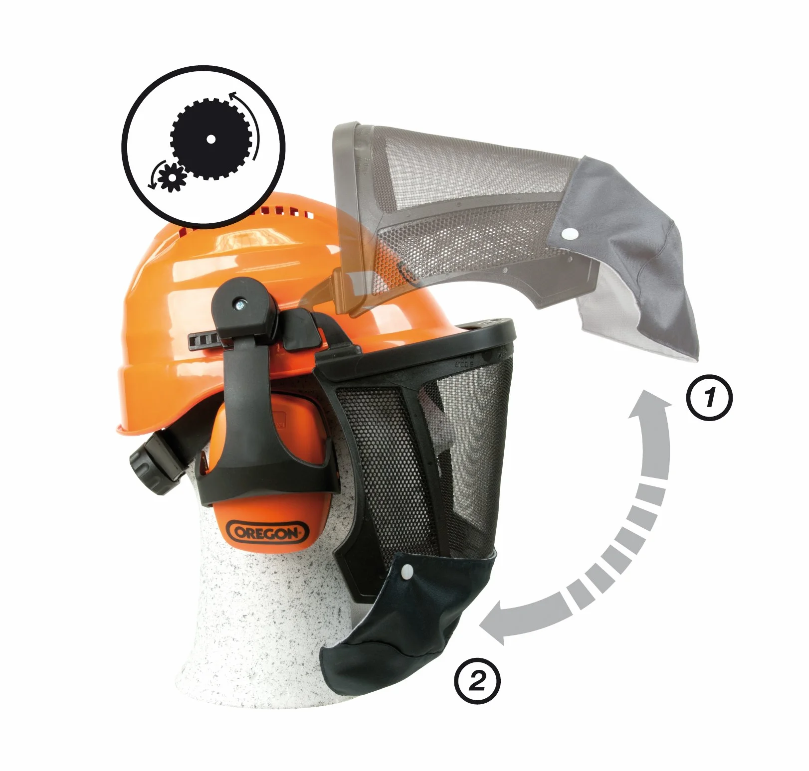 Oregon Waipoua Professioneller Kettensägen-Sicherheitshelm mit Gehörschutzmanschette und Netzvisier, Schlagfeste, Bequeme Schutzhelm-Sicherheitsausrüstung (562413), Einheitsgröße, Orange