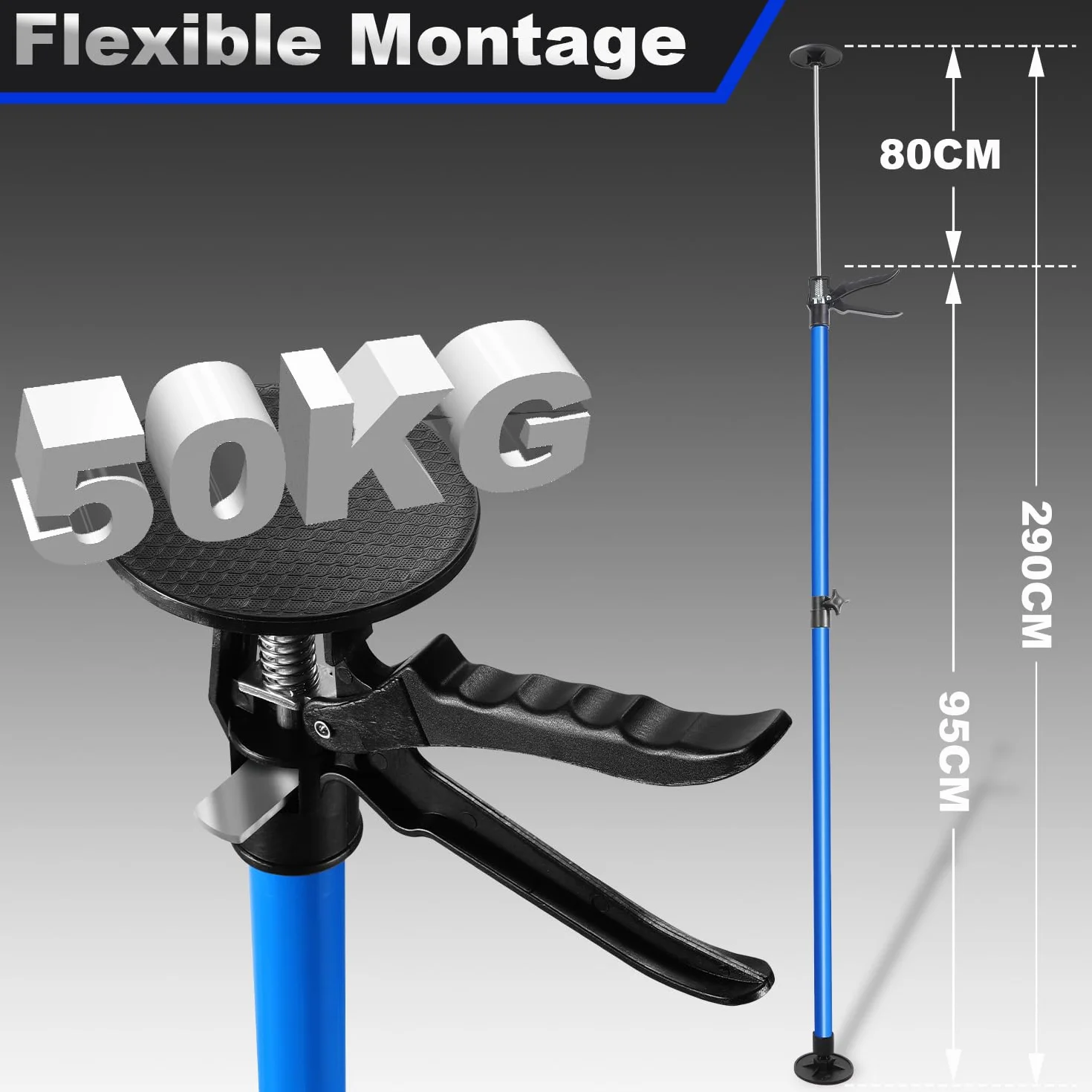 115–290 cm Montagestütze 4er Set Deckenstütze Teleskopstütze höhenverstellbar Einhandstütze bis 50 kg pro Stütze, Baustütze Montagehilfe für Trockenbau, Deckenmontage, Schrankinstallation