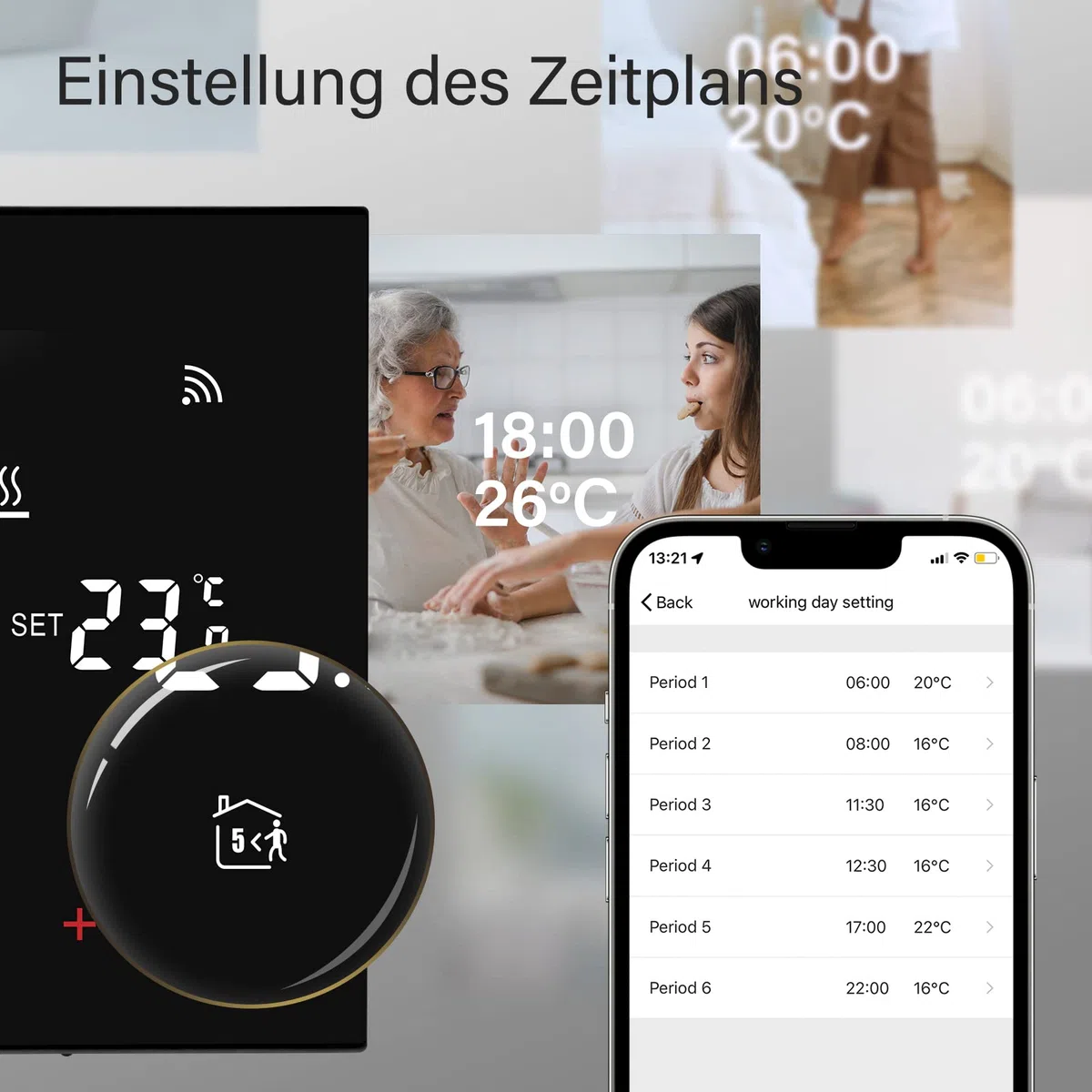 Thermostat Fussbodenheizung Smart für Wasser Fußbodenheizung, Beok WiFi Raumthermostat Thermostate Heizung Digital Programmierbar Kompatibel Alexa, Google Home 3A 230V TDR89B-WIFI-WP Schwarz