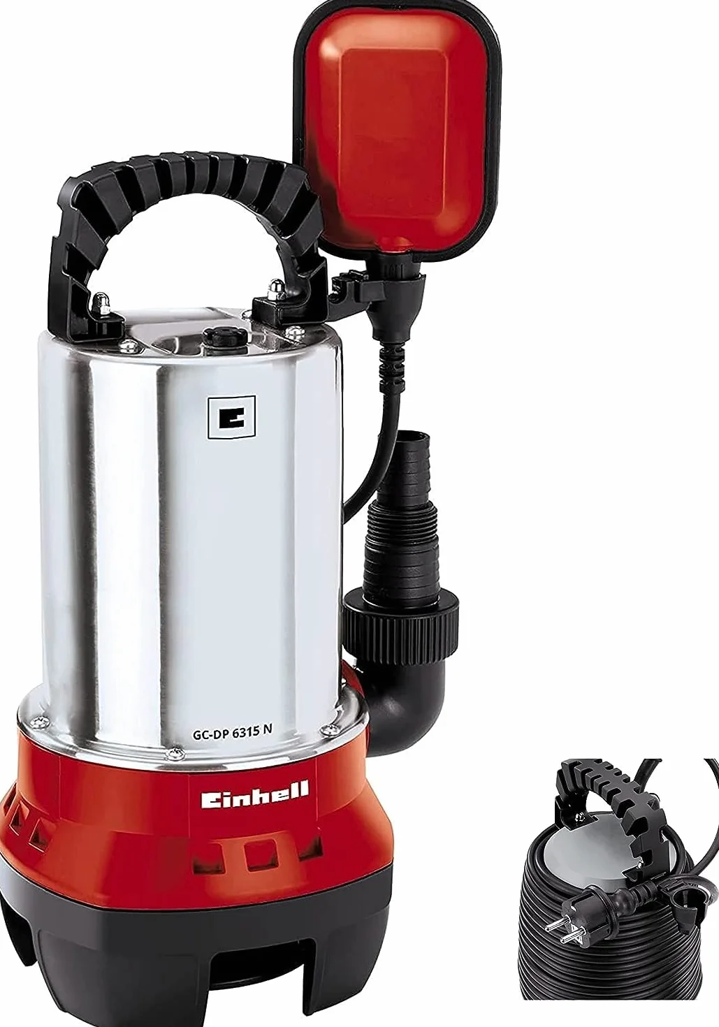 Einhell GC-DP 6315 N Schmutzwasserpumpe (630W, Ø15 mm Fremdkörper, 17.000 L/h Förderleistung, Schwimmerschalter, Tragegriff, integr. Kabelaufwicklung)