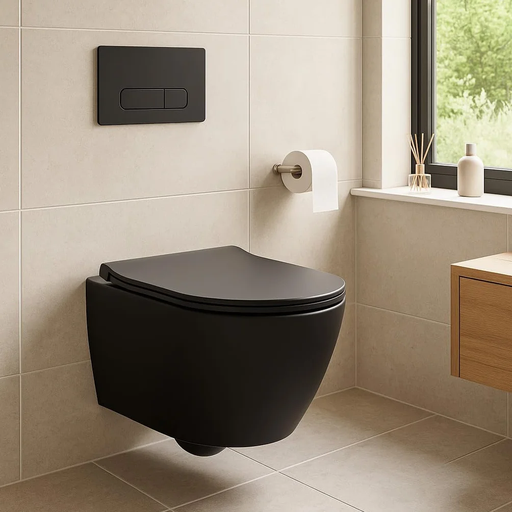 Drückerplatte Kompatibel mit Geberit Duofix Sigma/Delta/Basic, Betätigungsplatte für 2-Mengen-Spülung (Schwarz Matt)