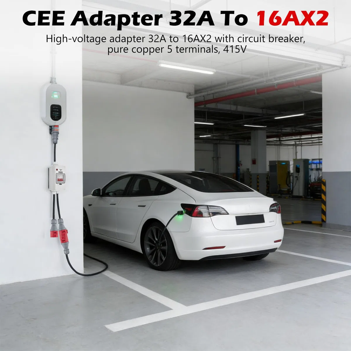 CEE Adapter 32A auf 16A x 2, Starkstrom Verteiler mit Leitungsschutzschalter, 3-phasig, 400V, Reinem Kupfer 5-polig IP44 CEE Stecker mit Schutzabdeckung, für Baustelle Werkstatt Industrie Caravan Wohn