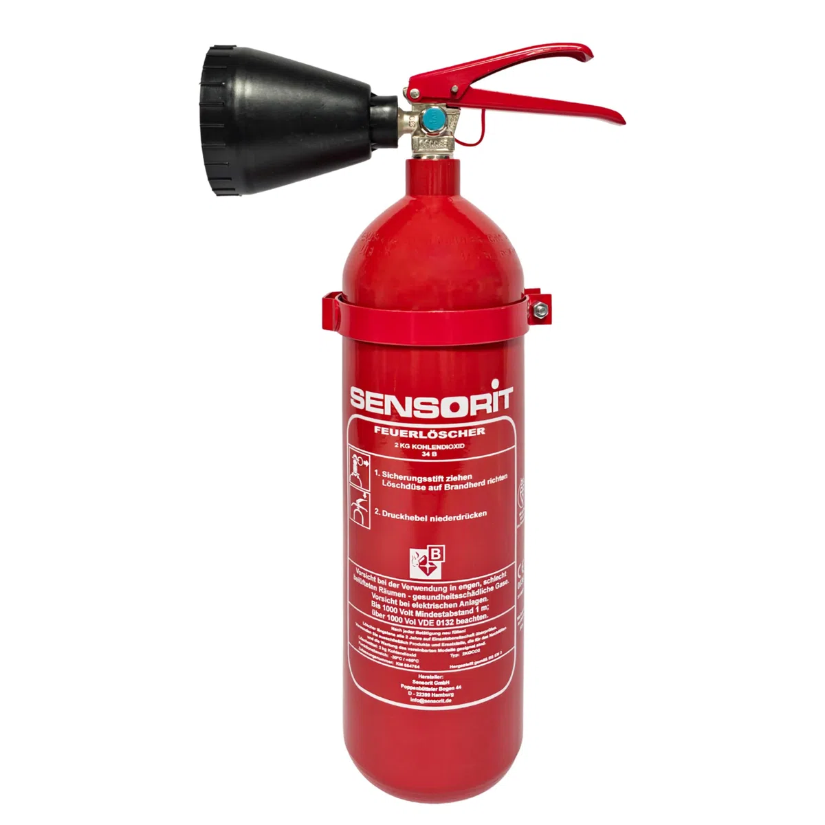 CO2 Feuerlöscher, 2kg Kohlendioxid, Löscher für elektrische Anlagen & EDV nach DIN EN 3 inkl. Instandhaltungsschild und Wandhalter
