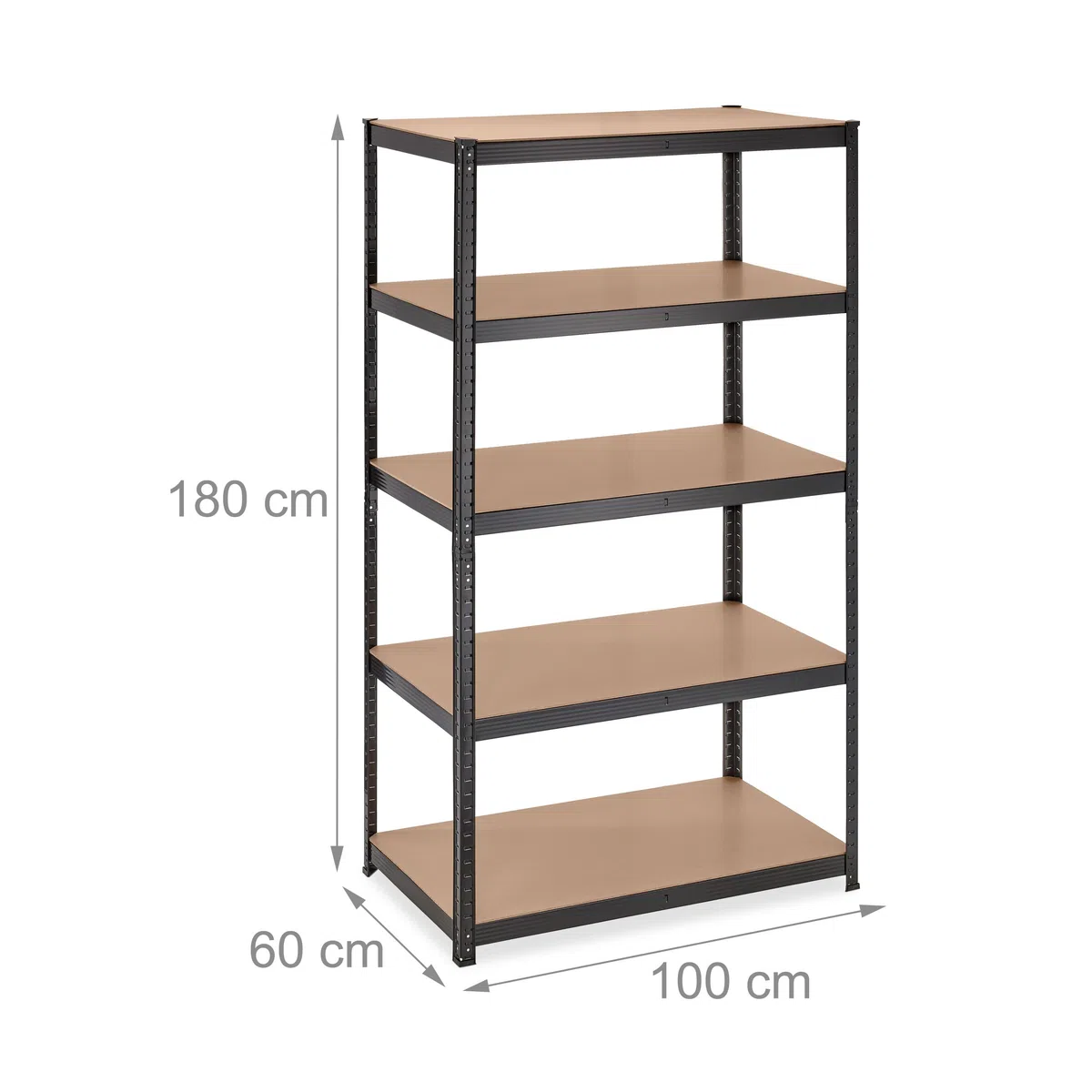 Relaxdays Schwerlastregal, HxBxT: 180x100x60 cm, 5 Böden, Stahl, schwarz | 1250 kg Traglast