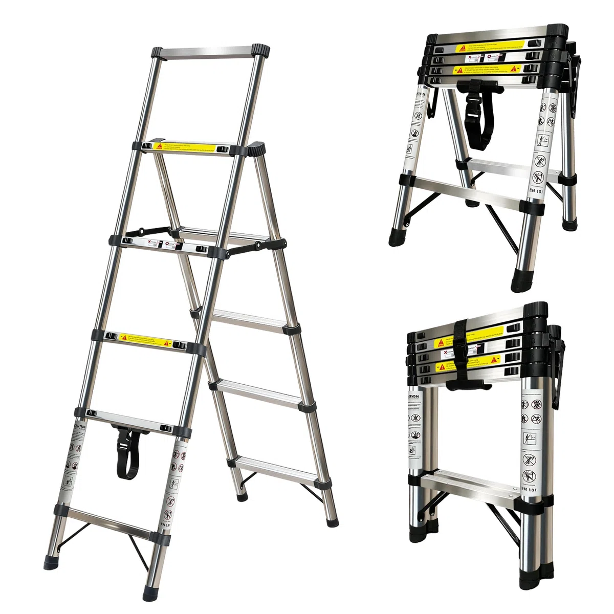 1.4+1.7 m Teleskopleiter,Edelstahl Leiter Ausziehbar,4+5 Treppe Ausziehbare Leiter Mehrzweckleiter für Dach Haushaltsleiter Außenleiter Wohnmobil 150 kg Belastbarkeit