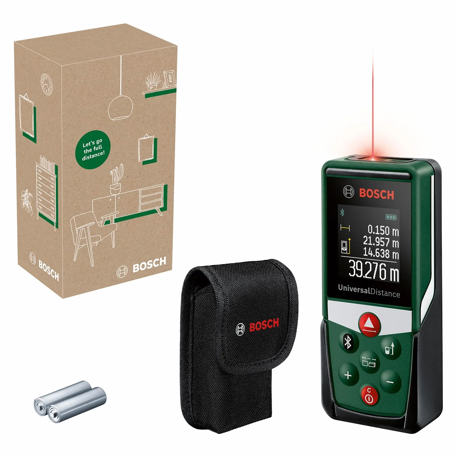 Bosch Laserentfernungsmesser UniversalDistance 40C (Distanz bis 40m präzise messen, Bluetooth-Konnektivität, Messfunktionen, im E-Commerce Karton)