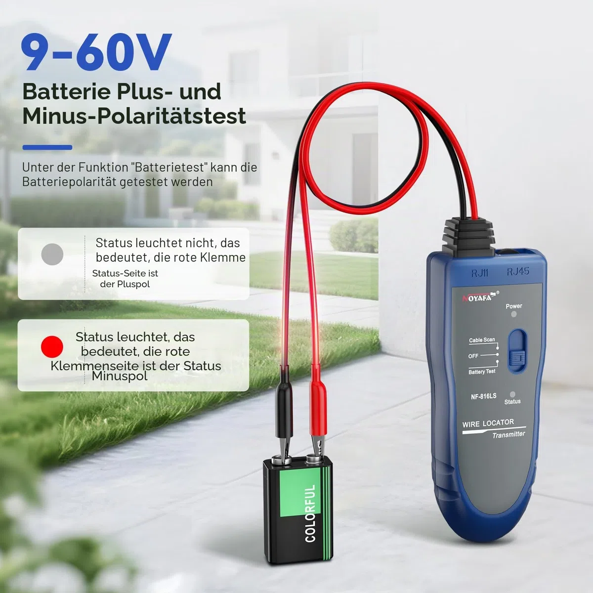 NOYAFA NF-816LS Unterirdischer Kabelsucher - Kabelortungsgerät für Haustierzaun, Strom, Netzwerk & Bewässerungskabel, Wiederaufladbarer Lithium Akku, LED Taschenlampe, Kabelbruch Erkennung