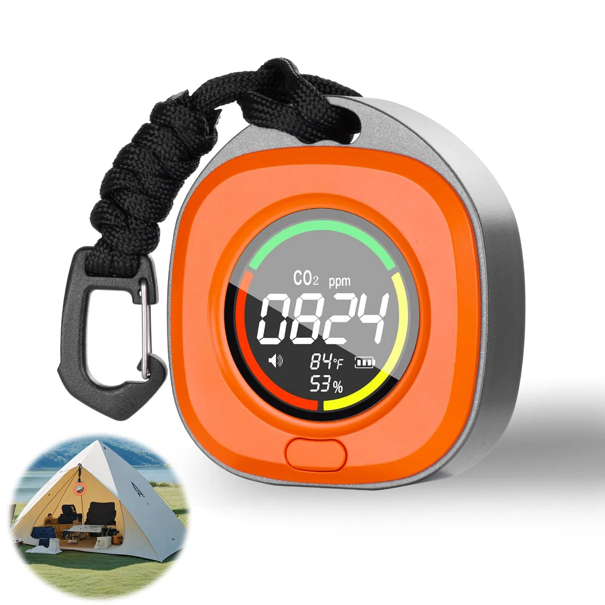 Tragbarer CO2 Melder, Mini CO2 Messgerät Luftqualitätsprüfer, CO2 Sensor mit Vollfarb LCD, Kontrollleuchte, Alarm, Automatische Kalibrierung, für Zuhause, Büro, Gewächshaus (Orange)
