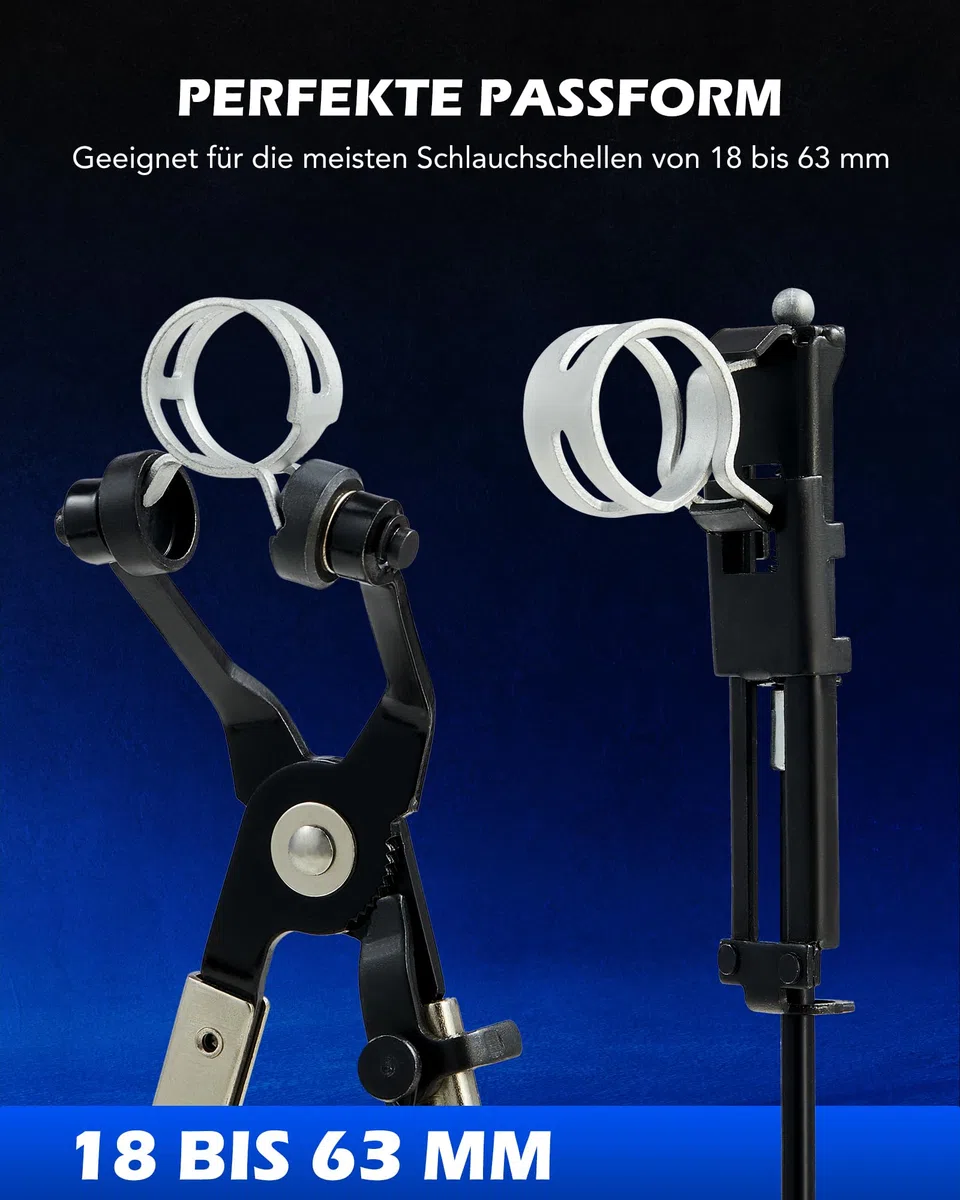 Orion Motor Tech 9-tlg. Schlauchklemmenzange Set, Profi Schlauchschellenzange Set für Kraftstoff- Öl- & Wasserschläuche, Schellenzange KFZ Werkzeug Set mit Bowdenzug für Clic-R Typ & Federbandschellen
