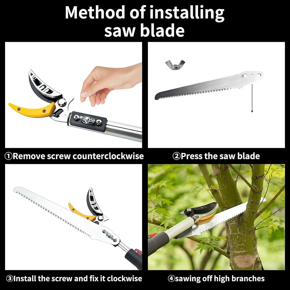 1,4–3m Teleskop Astsäge, Baumsäge mit SK5 3D Stahl Zahnung, Sägeblatt Länge 30cm, Gartenschere Blumenschere, Obstpflückschere zum Garten und Freien
