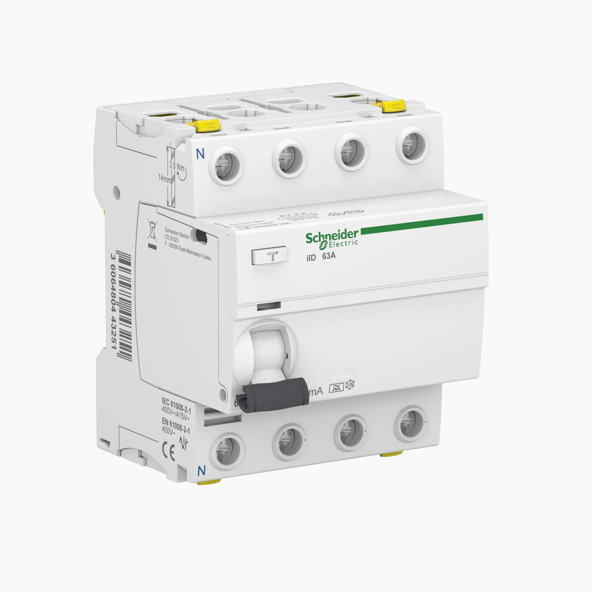 Schneider Electric FI-Schutzschalter Acti9 iID, 4-polig, 63A, 30mA, Typ A, Artikelnummer A9Z21463