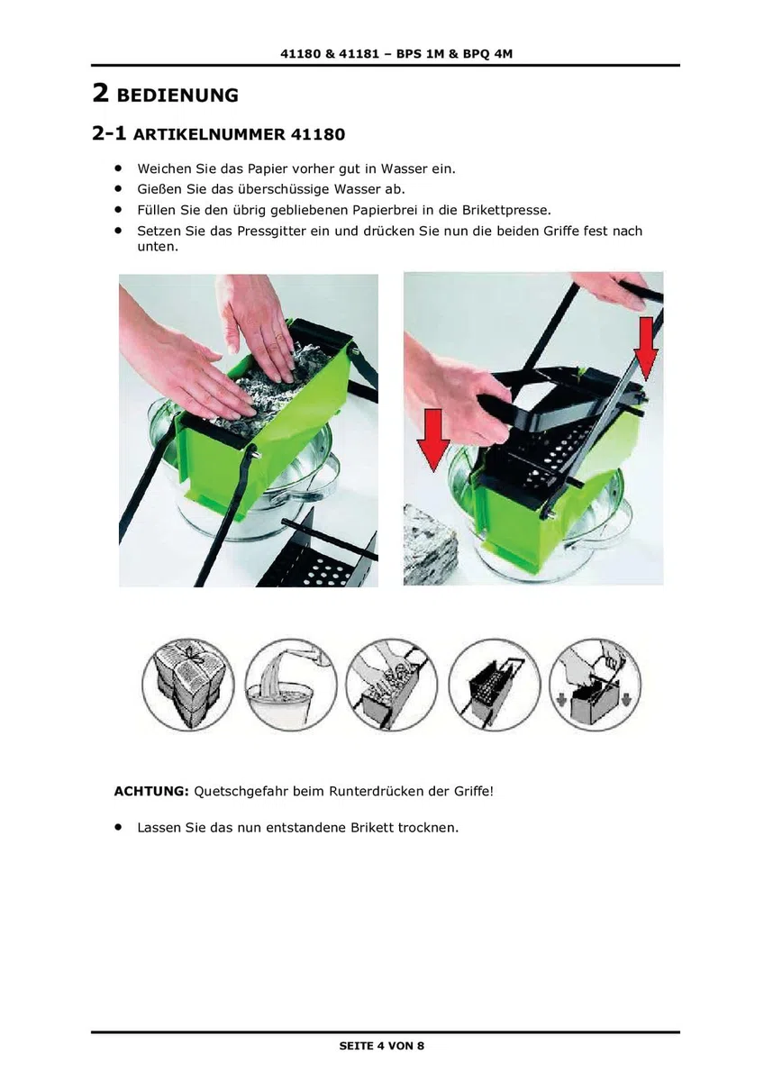 DEMA Brikettpresse 4-Fach Quattro – Papierbrikettpresse, Papierpresse für umweltfreundliche Brennstoffe