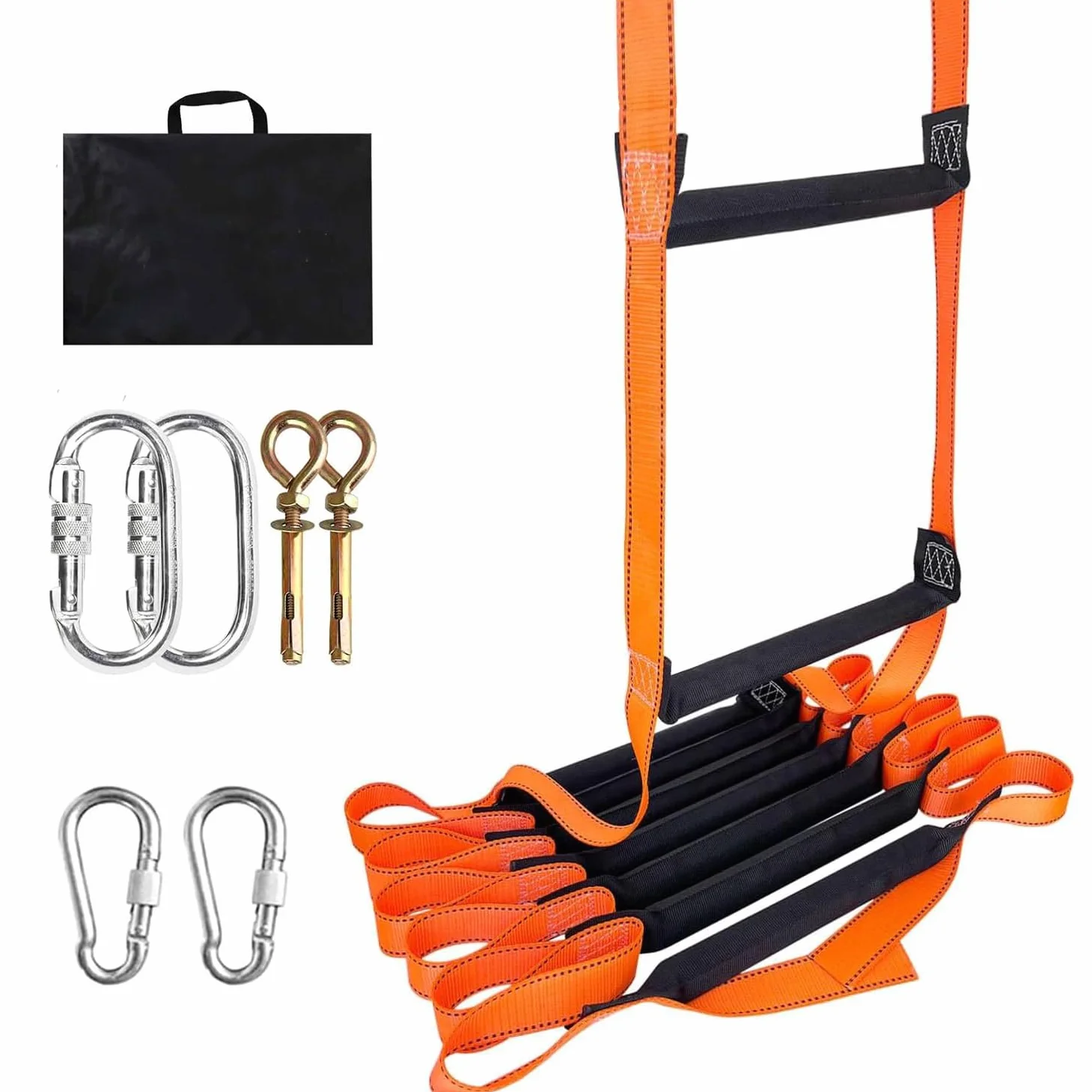 Feuerfeste Rettungsleiter mit 2 Karabinerhaken - Strickleiter,Notleiter Fluchtleiter Tragbar, Belastbar bis 600kg für Haus & Wohnung (10M)