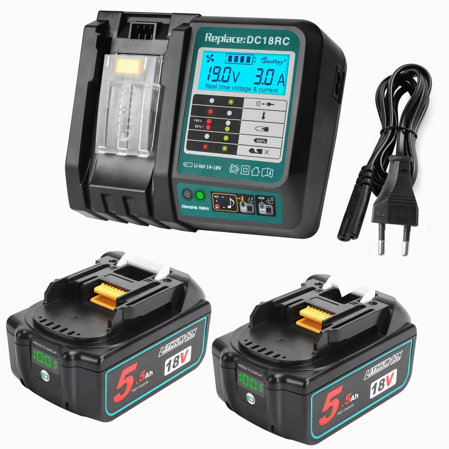 Powarobor Akku Kompressor Kompatibel mit Makita mit 2 Stück 18V 5.5Ah Akku und Ladegerät