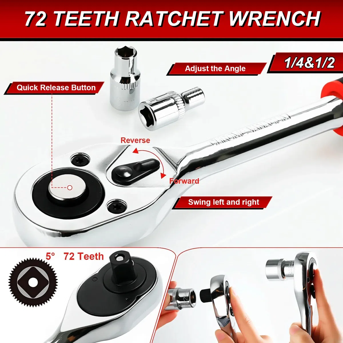 TLGREEN 108-teilig Steckschlüsselsatz Cr-V Steckschlüssel Set Ratschenkasten Knarrenkasten mit 1/4" und 1/2" 72 Zähne Umschaltknarre Sechskant Steckschlüsseleinsatz für Auto Motorrad Fahrrad Heim