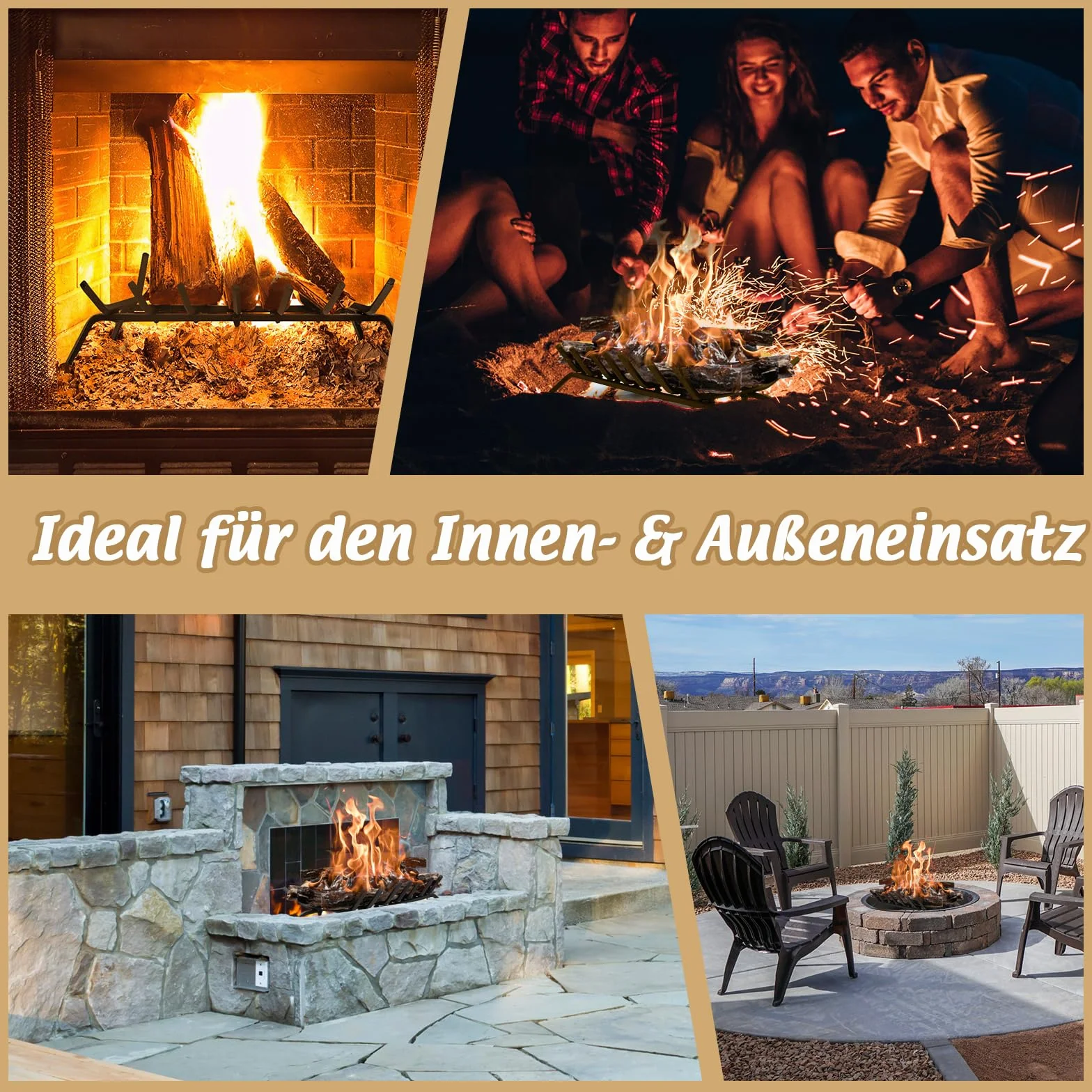 GOPLUS Kaminholzrost 46 cm, robuster Feuerrost aus Schmiedeeisen, Brennholzhalter mit 7 Metall Stangen, Feuerbock mit Füßen, bis 50kg belastbar, für Innen & Außen