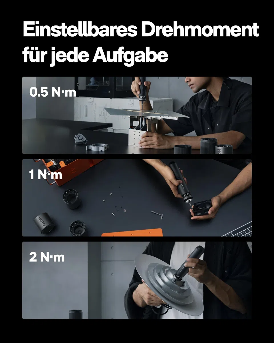 HOTO PixelDrive Elektrischer Schraubendreher Set mit Intelligente Anzeige, 6 Drehmomentstufen, 0,5 bis 6 N·m, 1/4 Hex 30-Bits-Set, USB-C Akkuschrauber, Elektroschrauber für Elektronik, Hausreparaturen