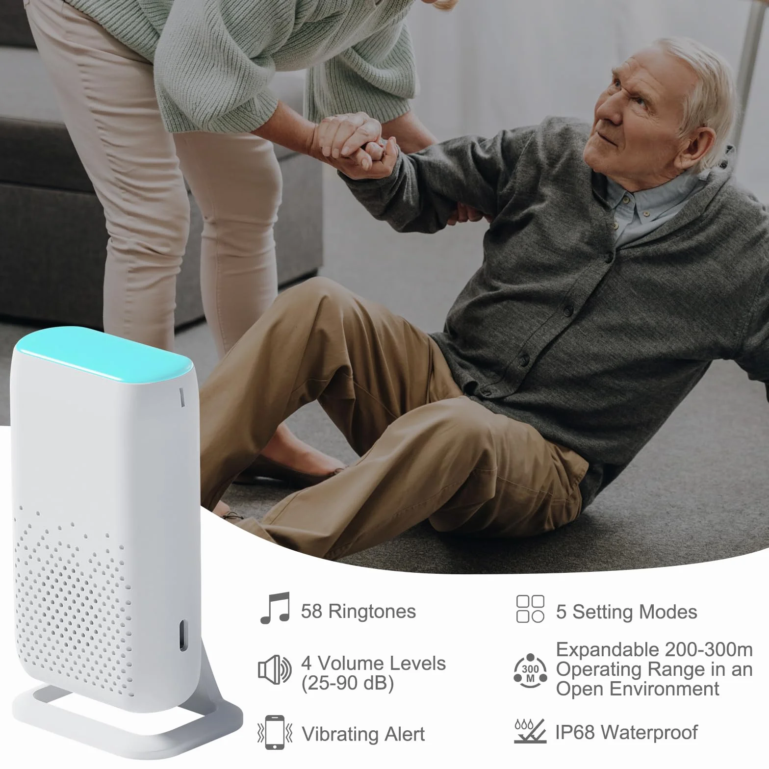 Haus Wireless Mobiler Alarm Notruf Knopf Vibrations Hausnotruf Panikalarm Funkalarm für Senioren-Betreuer für ältere Kinder (2 zu 2)