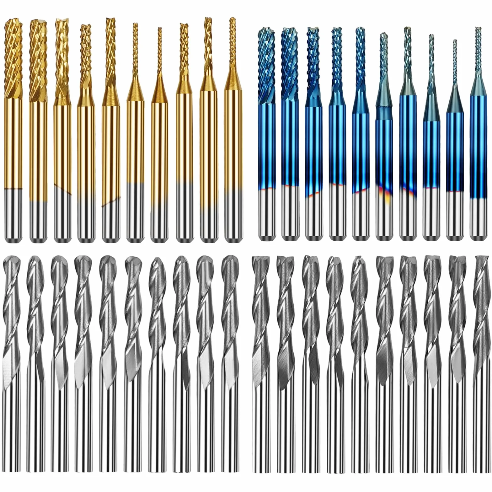Twotrees 40 teiliges CNC Schaftfräser Set, Hartmetall Fräser Set mit scharfer Schneide, kompatibel mit den CNC Graviermaschinen TTC 450 TTC 450 Pro für Leiterplatten, Kunststoff, Aluminium und Holz