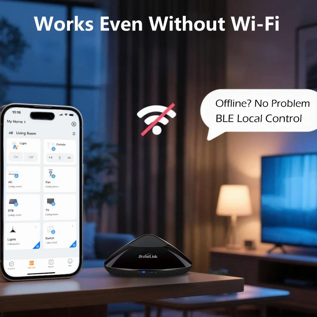 Broadlink RM MAX Smart Home Hub – Universalfernbedienung mit 2.4GHz Wi-Fi & BLE, IR-/RF 433MHz Hub für TV, Klimaanlage & Jalousien, kompatibel mit Alexa & Google Home