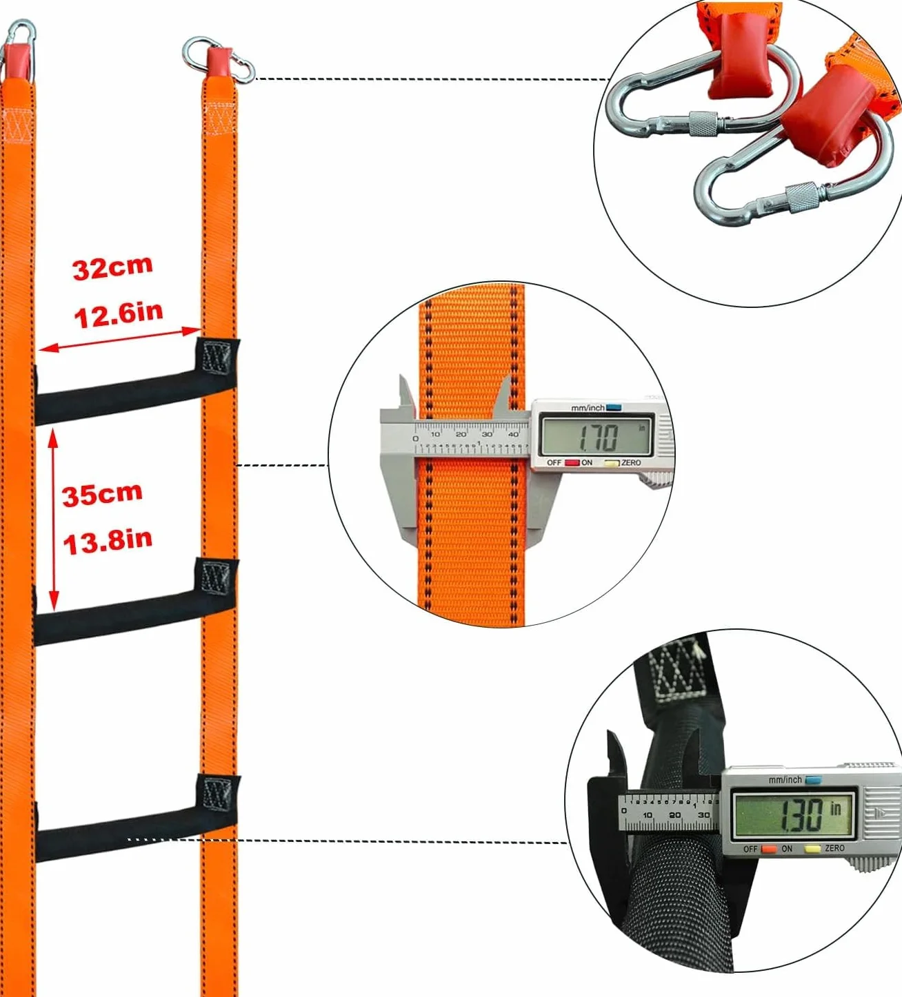 Feuerfeste Rettungsleiter mit 2 Karabinerhaken - Strickleiter,Notleiter Fluchtleiter Tragbar, Belastbar bis 600kg für Haus & Wohnung (10M)