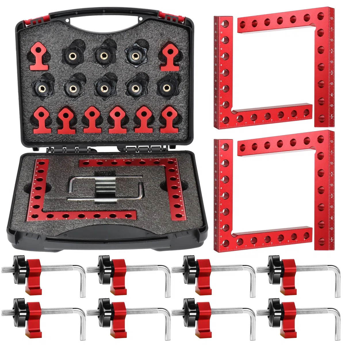 90 Grad Positionierwinkel, 4 Stück 14 cm/5,5 Zoll, Rechtwinklige Klemme mit Aufbewahrungsbox, Aluminiumlegierung Positionierwinkel für Schränke, Boxen, Bilderrahmen