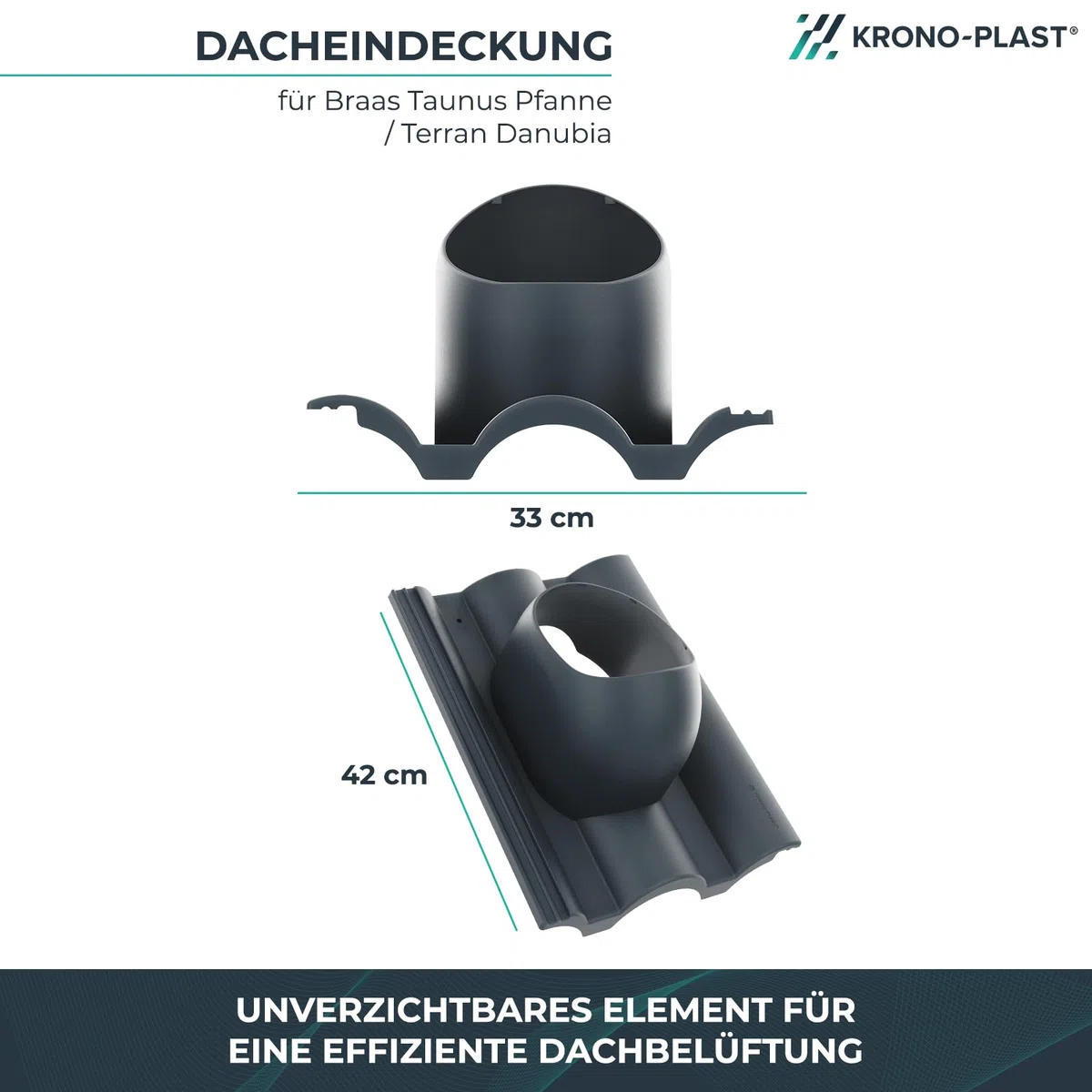 Entlüfterkamin Hivent 125mm mit Isolierung für Betondachziegel Braas Taunus Pfanne - Doppelrömer Dachentlüftung Schiefergrau