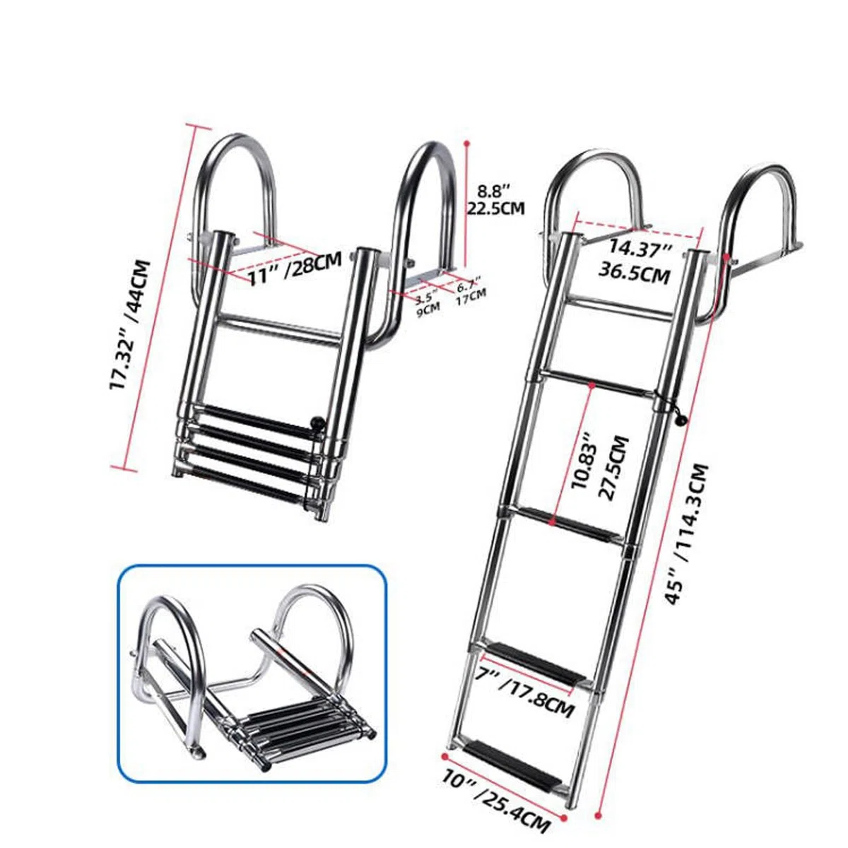 Badeleiter Leitern für Boote Edelstahl Innenliegende 4-Stufen-Teleskopleiter, Dockleiter Mit Handläufen, Zusammenklappbar Pontonboot/Yachtleiter (Size : 4 Step)