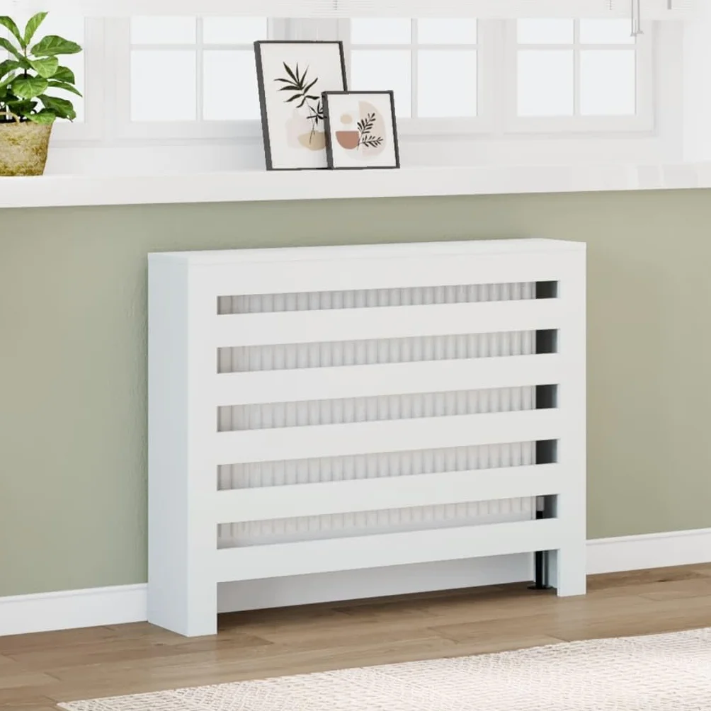 vidaXL Heizkörperverkleidung, Heizungsverkleidung Modernes Latten-Design, Heizkörperabdeckung für Wohnzimmer, Heizungsabdeckung, Weiß Holzwerkstoff