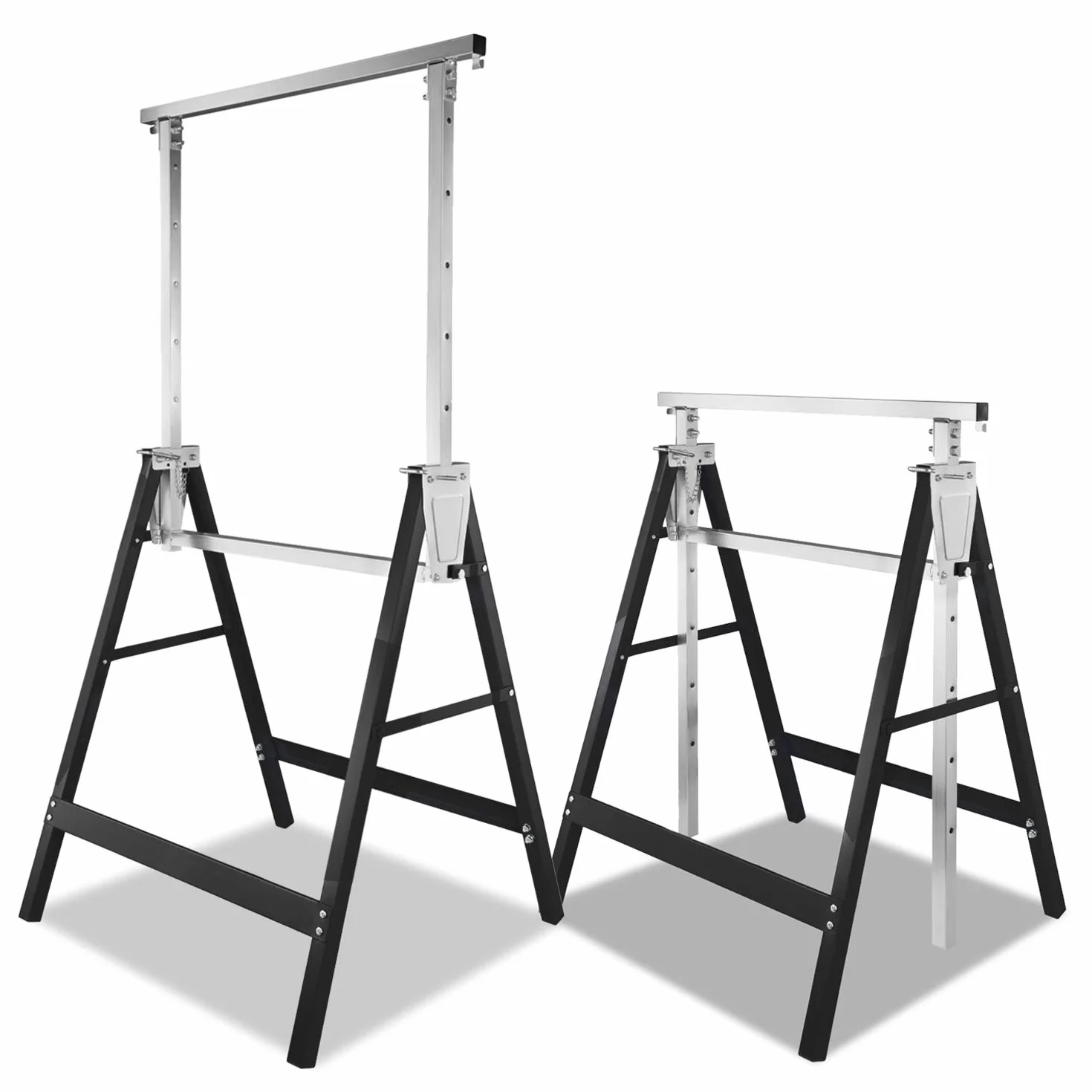 Gerüstbock, 2er set Teleskop-Arbeitsbock Untergestell, Klappbock Variable Arbeitshöhe 80-130 cm 7-fach Höhenverstellbar, Metallbock max. Belastbarkeit 200 kg, Schwarz