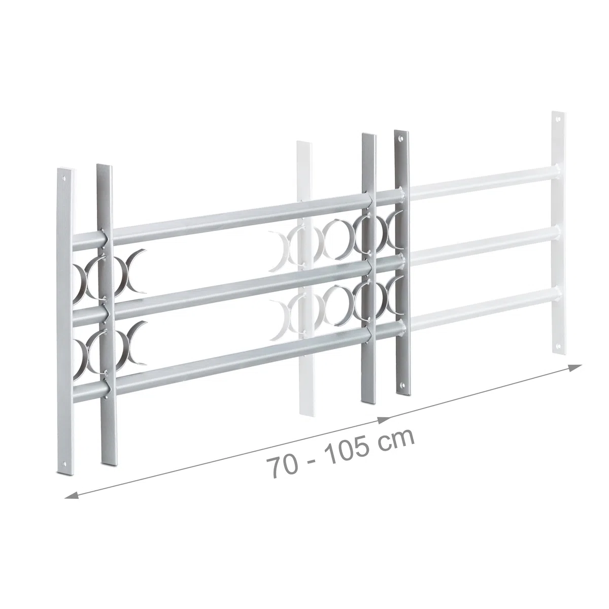 Relaxdays Fenstergitter Einbruchschutz, ausziehbar, für außen, Stahl, 450 x 700-1050 mm, Sicherheitsgitter, grau