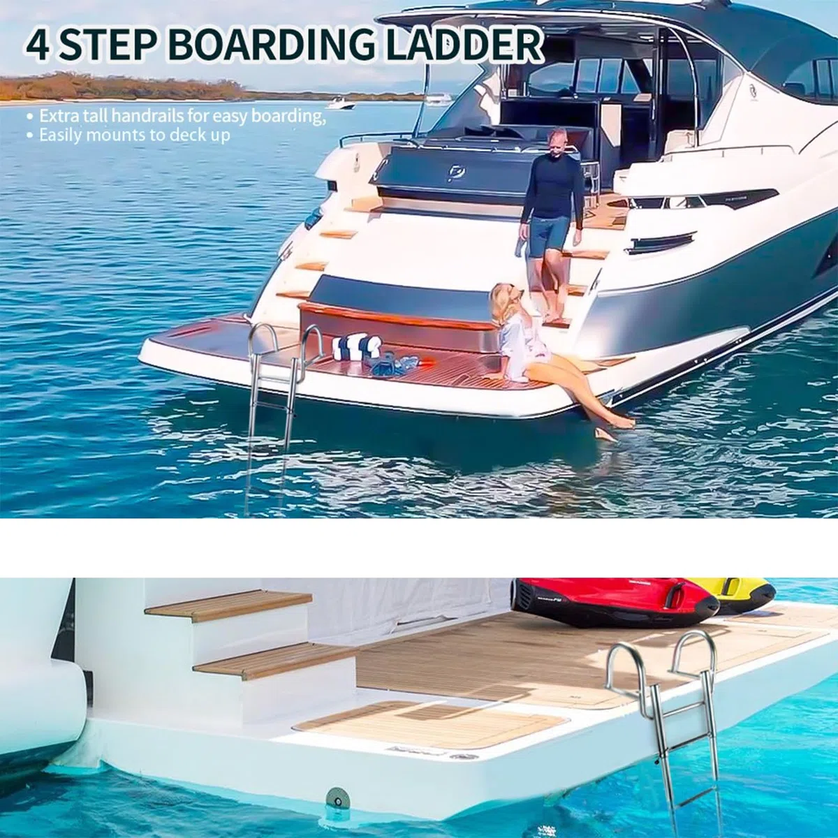 Badeleiter Leitern für Boote Edelstahl Innenliegende 4-Stufen-Teleskopleiter, Dockleiter Mit Handläufen, Zusammenklappbar Pontonboot/Yachtleiter (Size : 4 Step)