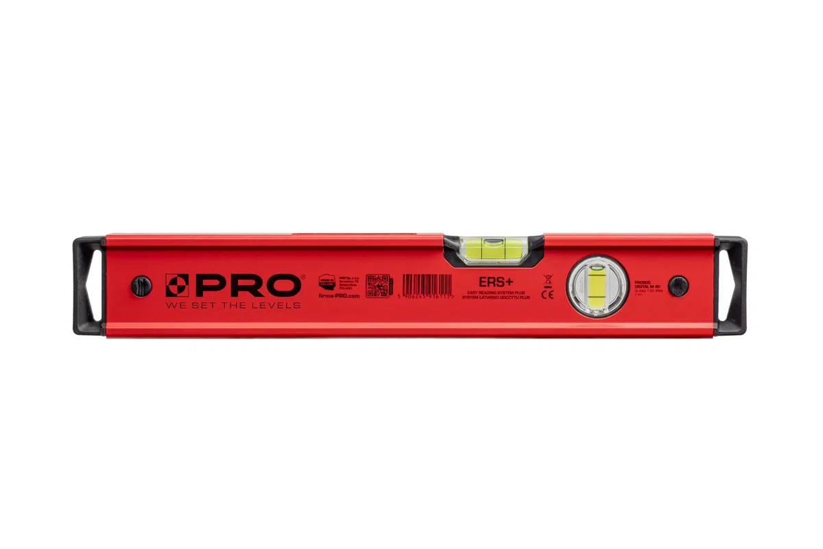 PRO PRO900 Digitale Wasserwaage 40cm mit 2 LCD Displays - Elektronische Wasserwaage mit Messwertspeicher für bis zu 19 Ergebnisse Schutzart IP65 - Farbe Rot