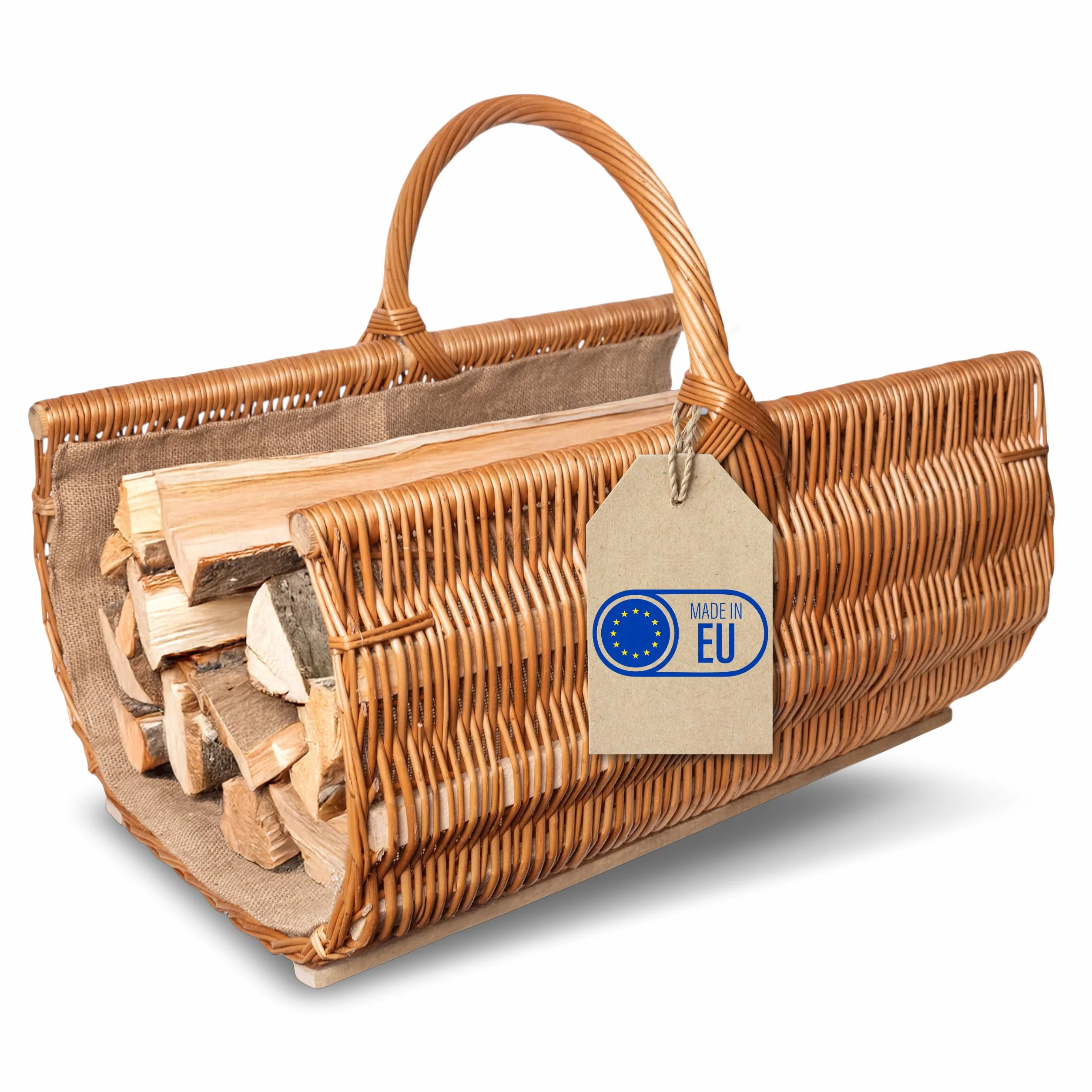 Creative Home Groß Kaminkorb Holzkorb Kaminholzkorb | 60 x 45 x 50 cm (+/-2cm) | Aufbewahrung Oval Weidenkorb für Kaminholz/Holz | Braun Dick Weide Feuerholzkorb mit Juteeinlage Holztrage Tragekorb