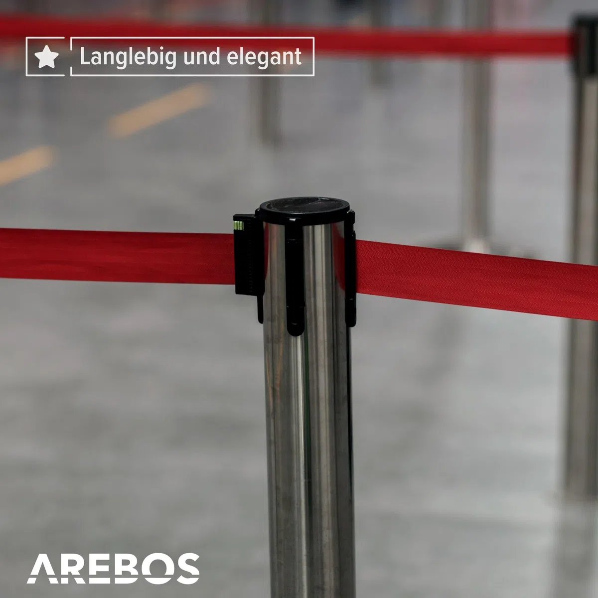 Arebos Personenleitsystem | 2 Stück | Absperrständer | Absperrpfosten | Absperrung ausziehbar | Absperrband ausziehbar | Rot | 190 cm | Edelstahl