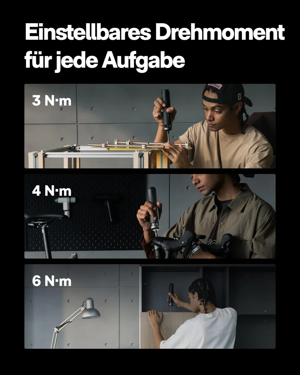 HOTO PixelDrive Elektrischer Schraubendreher Set mit Intelligente Anzeige, 6 Drehmomentstufen, 0,5 bis 6 N·m, 1/4 Hex 30-Bits-Set, USB-C Akkuschrauber, Elektroschrauber für Elektronik, Hausreparaturen