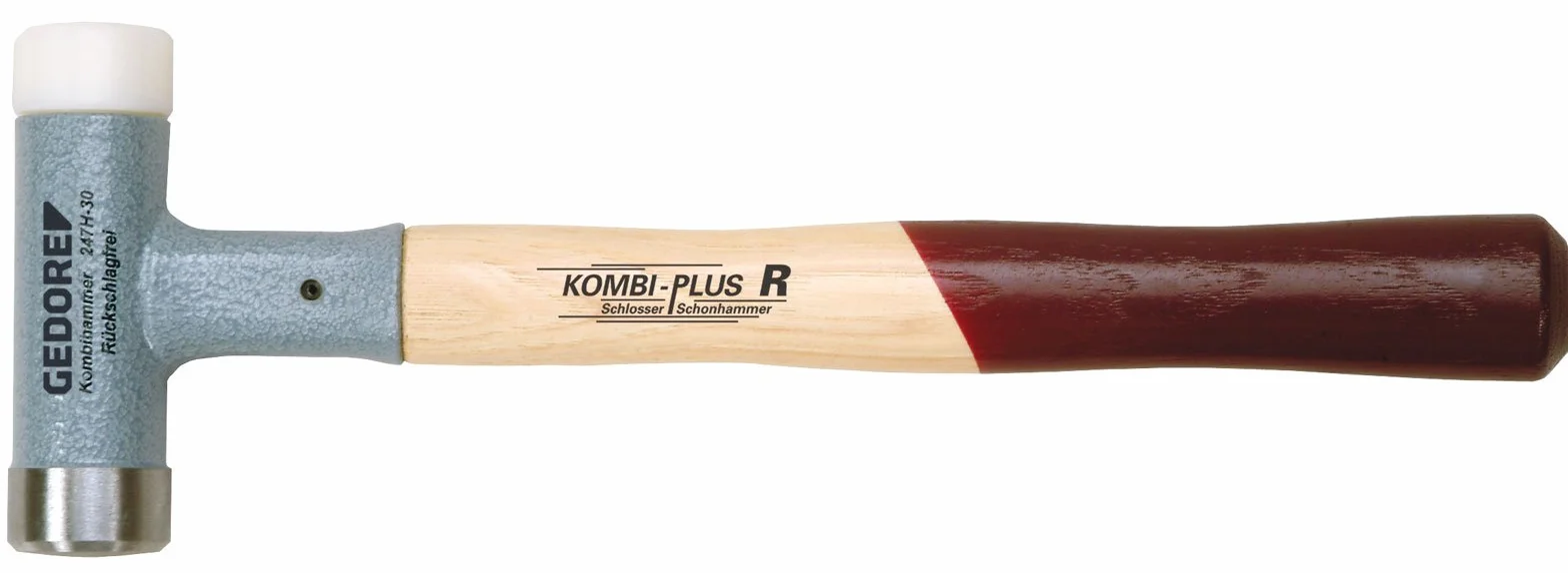GEDORE KOMBI-PLUS R Hammer, mit Holzgriff, Schon-/Schlosserhammer, Ø 40 mm, rückschlagfrei, Hickorystiel, 247 H-40