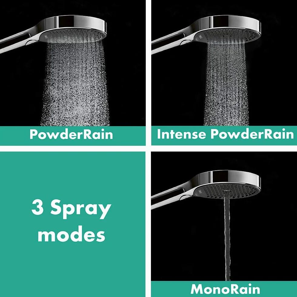 hansgrohe Rainfinity - Duschkopf, Handbrause mit 3 Strahlarten, runde Duschbrause (⌀ 130 mm), Brausekopf mit Antikalk-Funktion, Chrom
