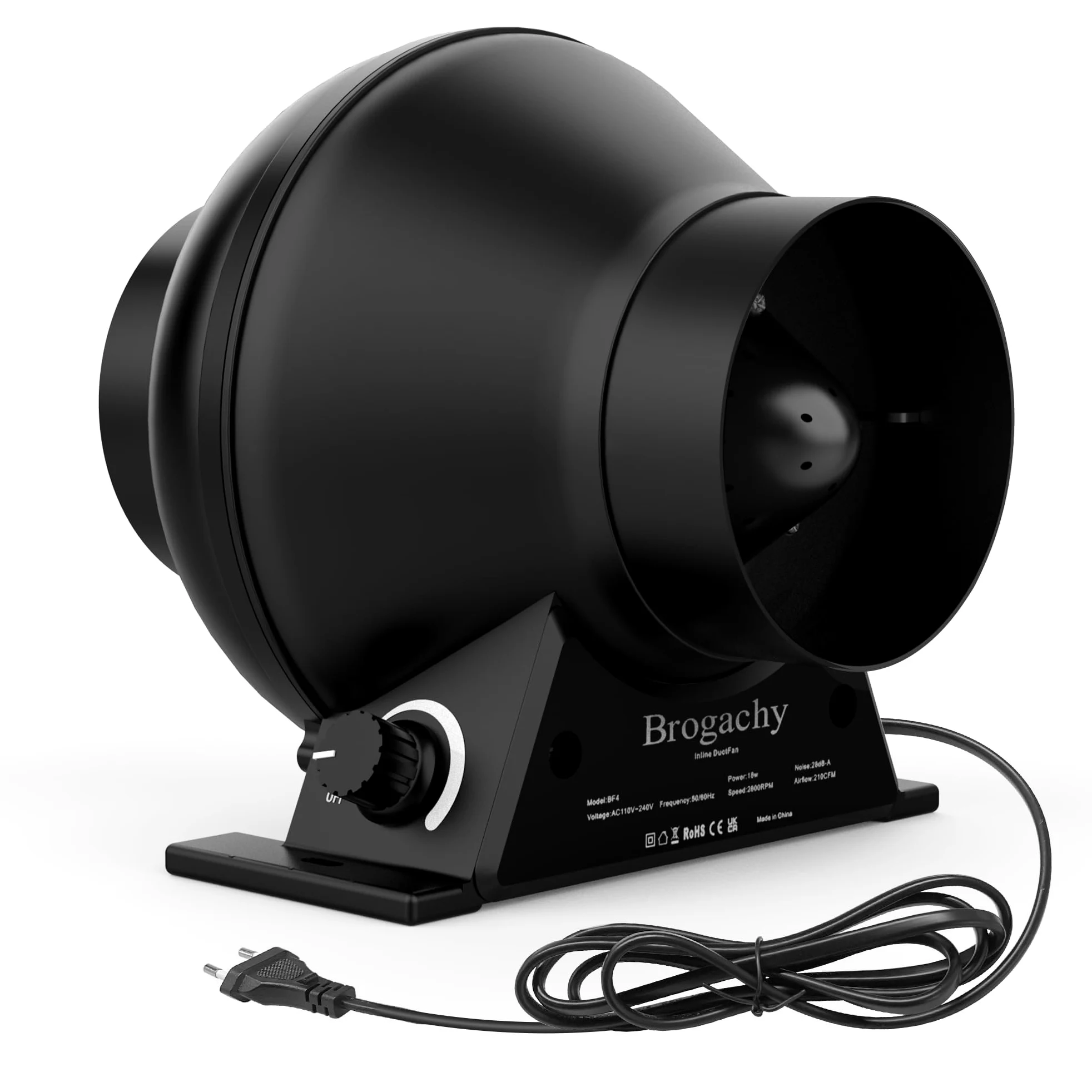 Regelbar Rohrventilator 100mm,Rohrlüfter 357m³/h, EC-motor, Abluftventilator 18W,2800 RPM, für Heizung, Kühlung,Booster, Wachstumszelte, Hydrokulturen, Heimgebrauch, Belüftung.