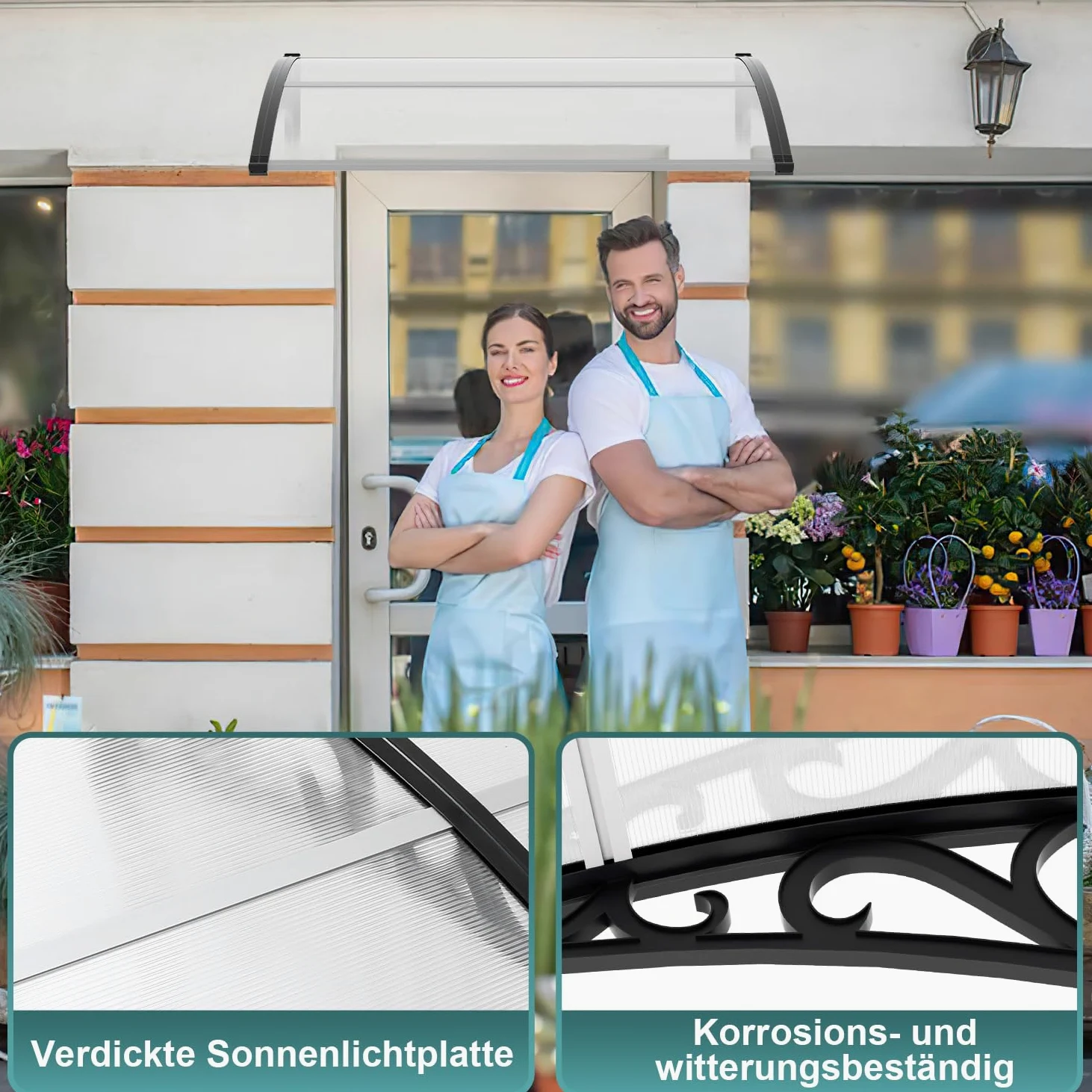 Gimisgu Vordach für Haustür 150 x 100 cm Pultbogenvordach Transparent Polycarbonat Pultvordach Überdachung 5 mm, PP Halterung,Türdach für draußen Sonnenschutz Regenschutz