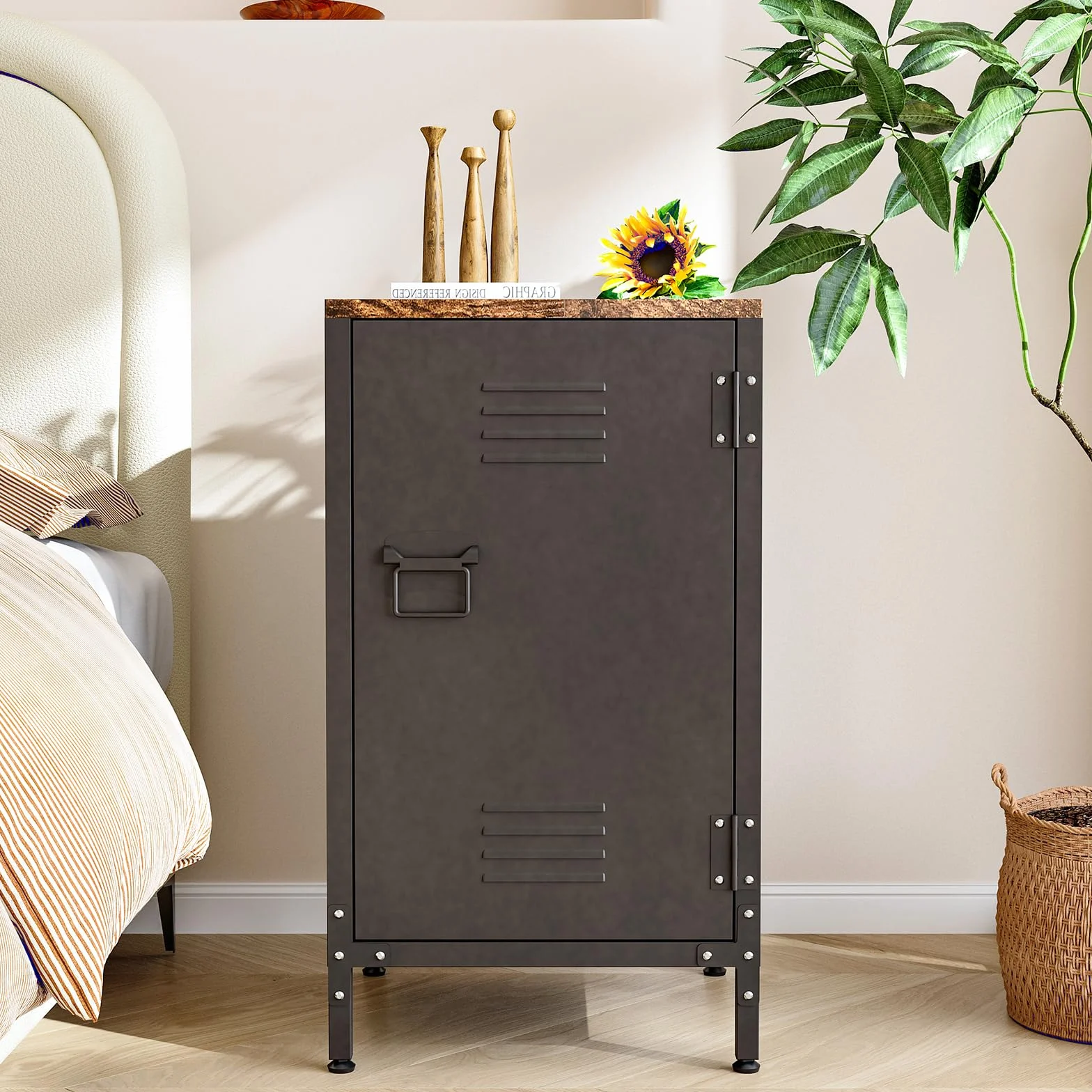 Sightlife Metallschrank Beistellschrank Sideboard Nachttisch Nachtschrank Kommode Schrank im Vintage-Stil verstellbar Einlegeboden Schränkchen für Wohnzimmer Schlafzimmer Metall (43B x 40T x 76H cm)