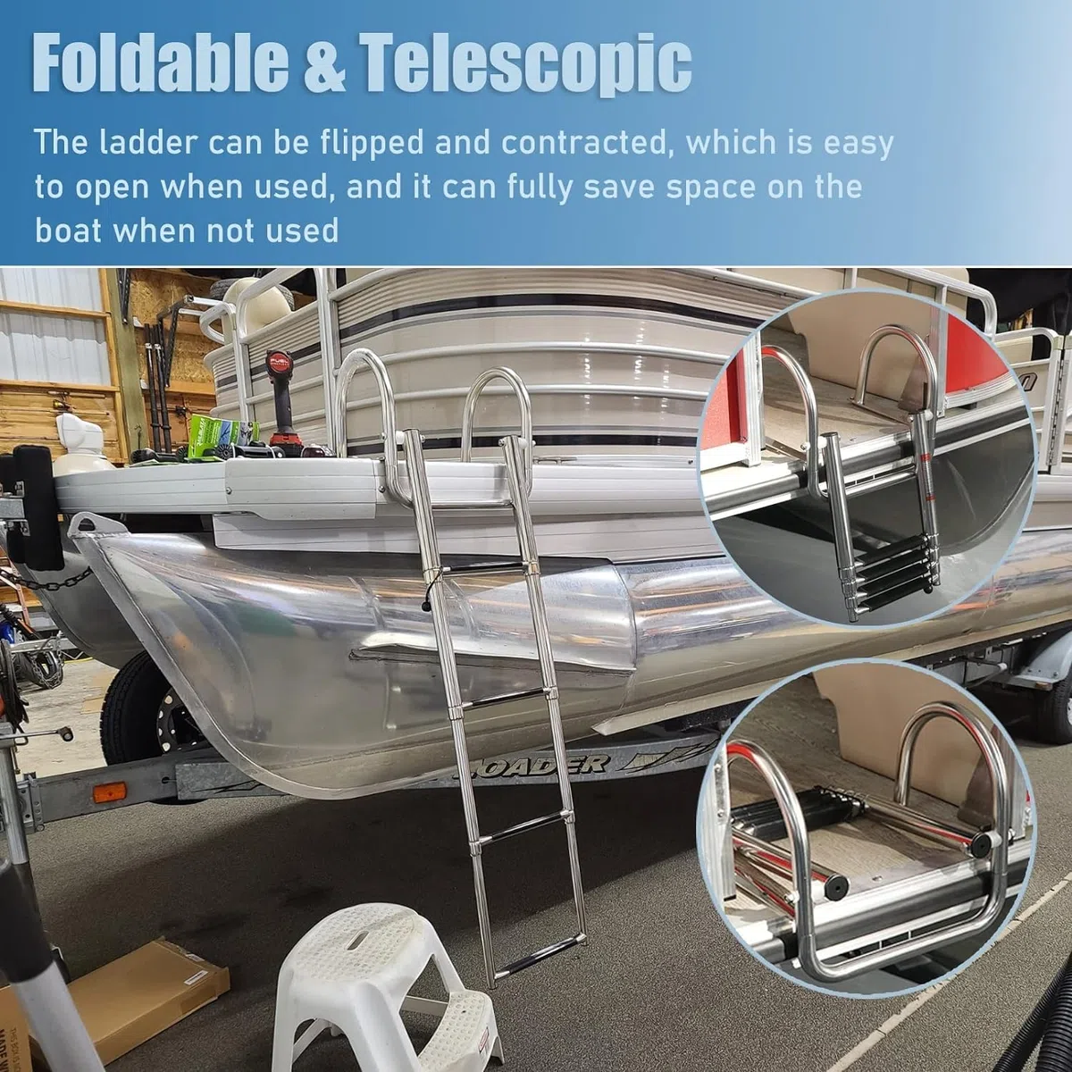 Badeleiter Leitern für Boote Edelstahl Innenliegende 4-Stufen-Teleskopleiter, Dockleiter Mit Handläufen, Zusammenklappbar Pontonboot/Yachtleiter (Size : 4 Step)