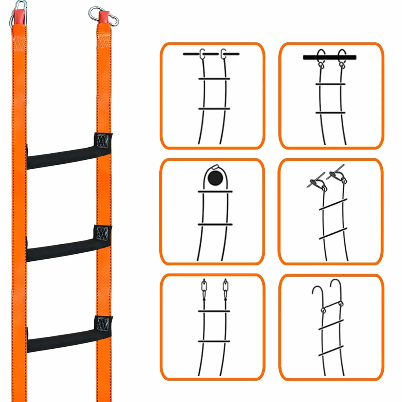 Feuerfeste Rettungsleiter mit 2 Karabinerhaken - Strickleiter,Notleiter Fluchtleiter Tragbar, Belastbar bis 600kg für Haus & Wohnung (10M)