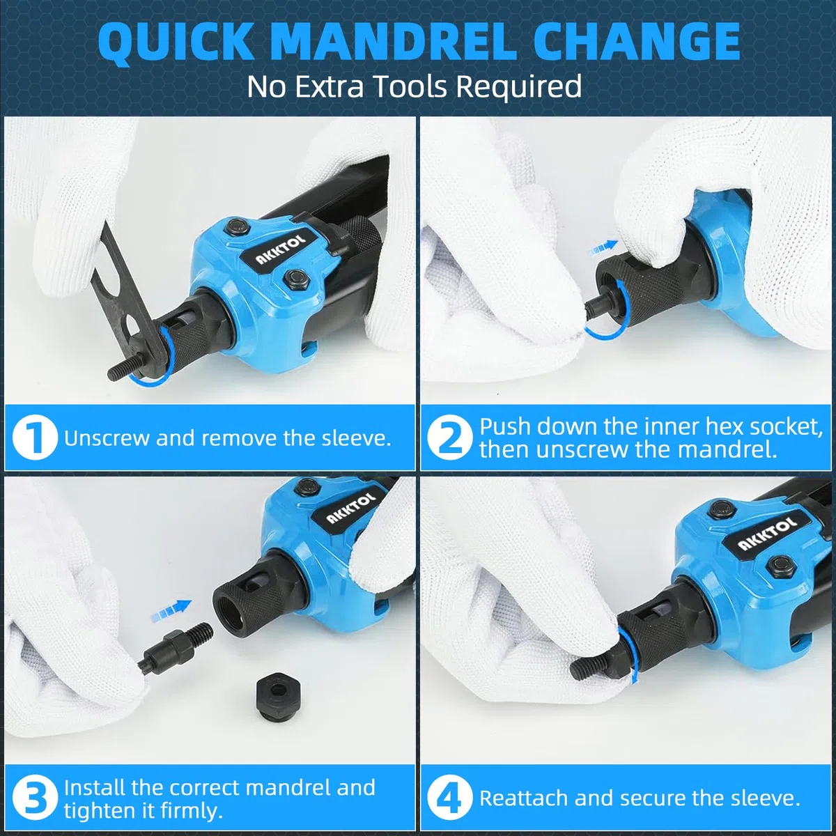 AKKTOL Nietmutternzange Set inkl. 80 Nietmuttern M3-M12, Dorne, Box & Schutzgehäuse - Robuste Gewindenieten Zange Set für Autoreparatur & Metallbearbeitung