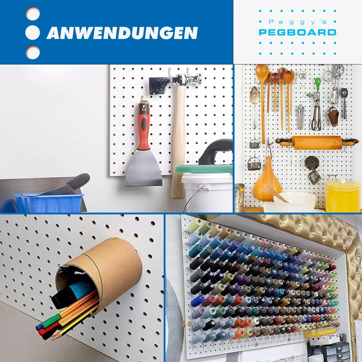 Pegboard 2 St. Werkzeugwand aus Holz (MDF) 120 x 60 x 0,5 cm - Lochung Ø7 mm Lochabstand 25,4 mm - weiß lackiert - Made in Germany