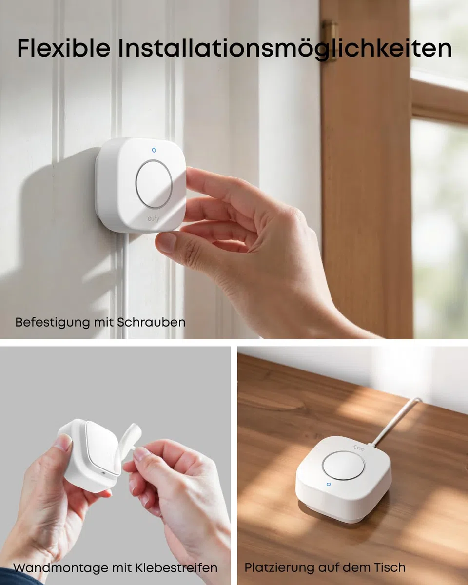eufy Innensirene E20, 110dB Alarm, Notfall-Akku, große Reichweite, Flexible Montage, benötigt HomeBase 2, 3, Mini oder Pro (EU-Version)