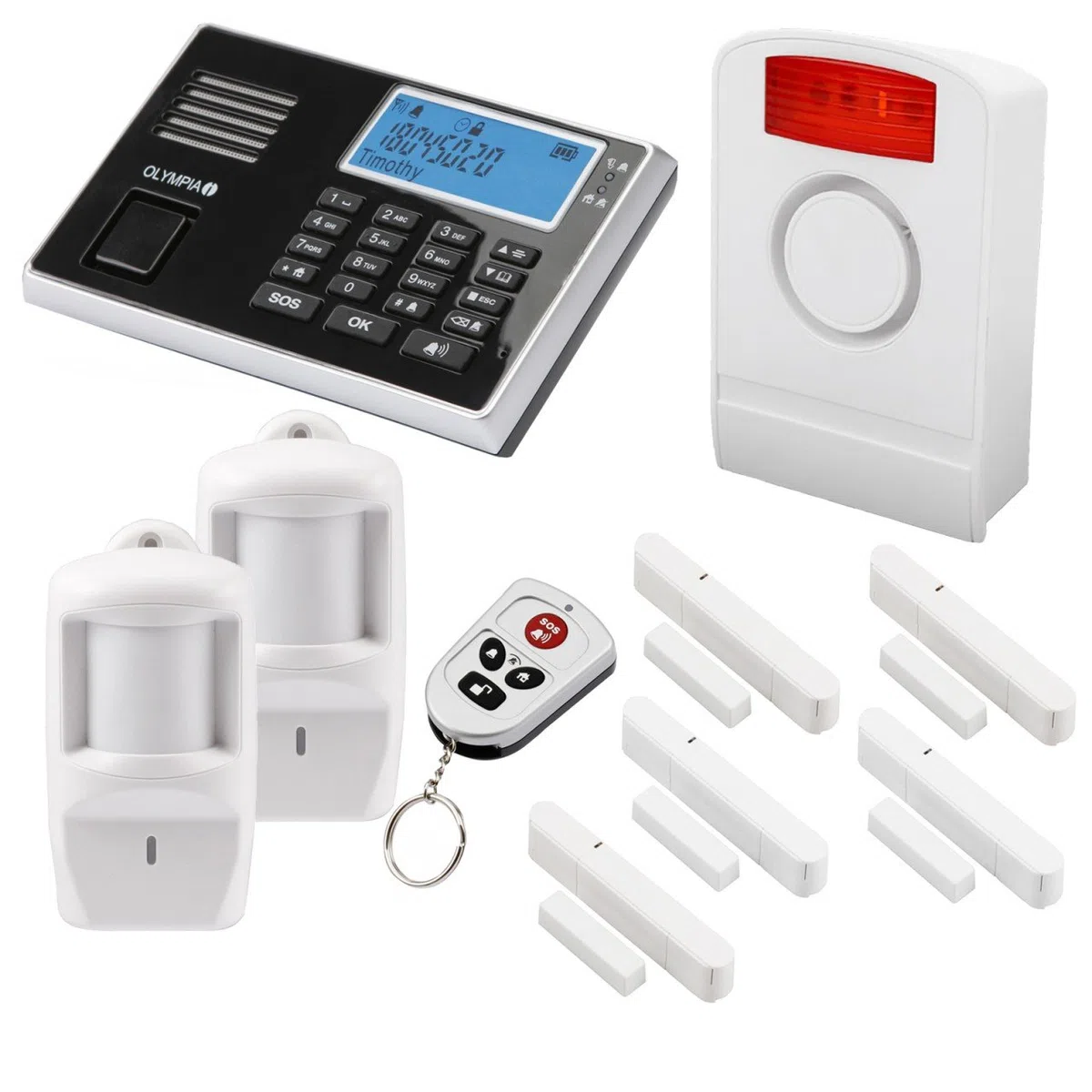 Premium Olympia Alarmanlage 9061 GSM Super Set!!! 1x Außensirene 5X Fenster/Türkontakte 2X Bewegungsmeldern