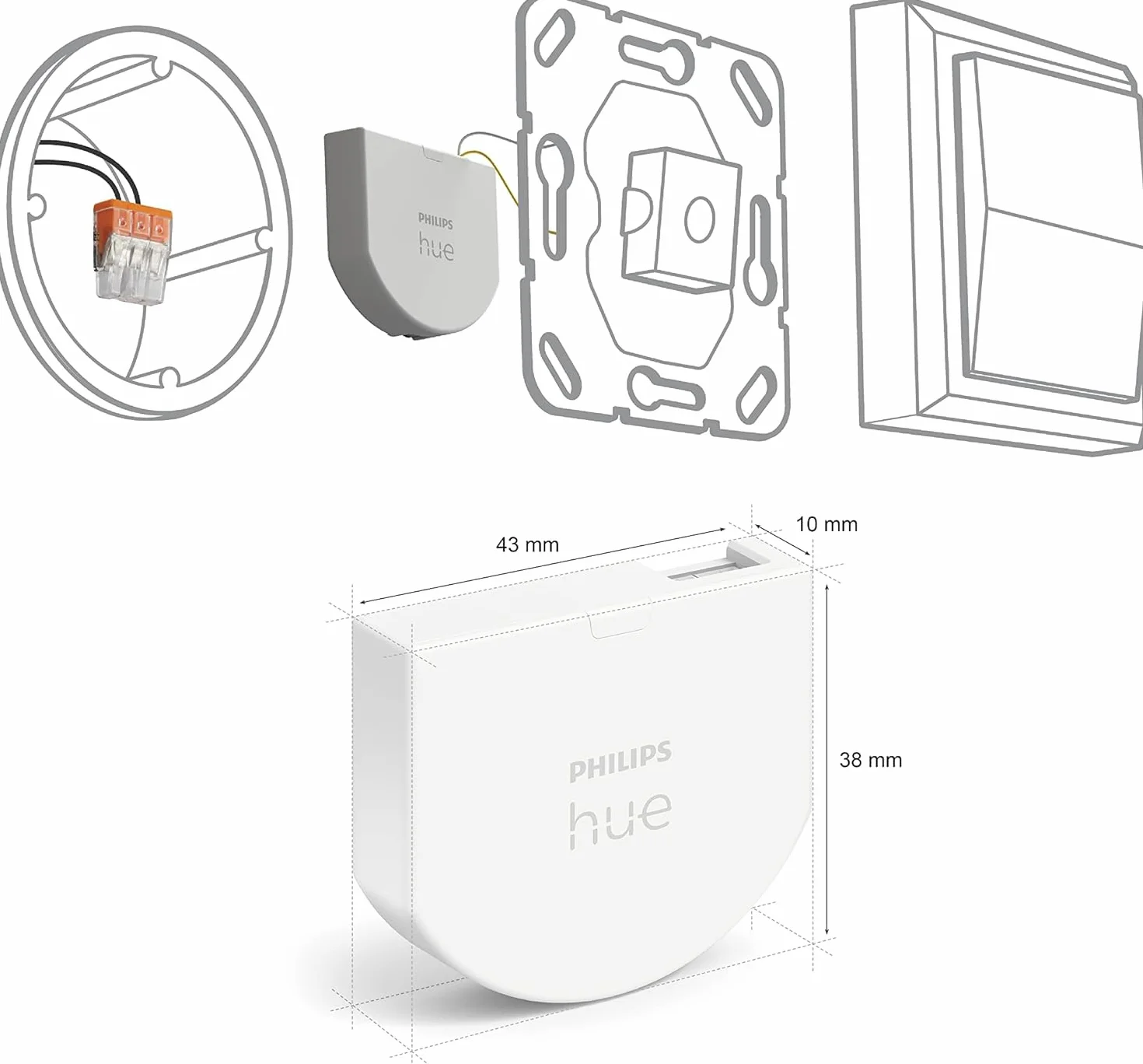 Philips Hue Wandschalter Modul (2er-Pack), ergänzt Lichtschalter für Hue Smart Lampen zur permanenten Erreichbarkeit, einfache Installation hinter vorhandene Wandschalter, weiß